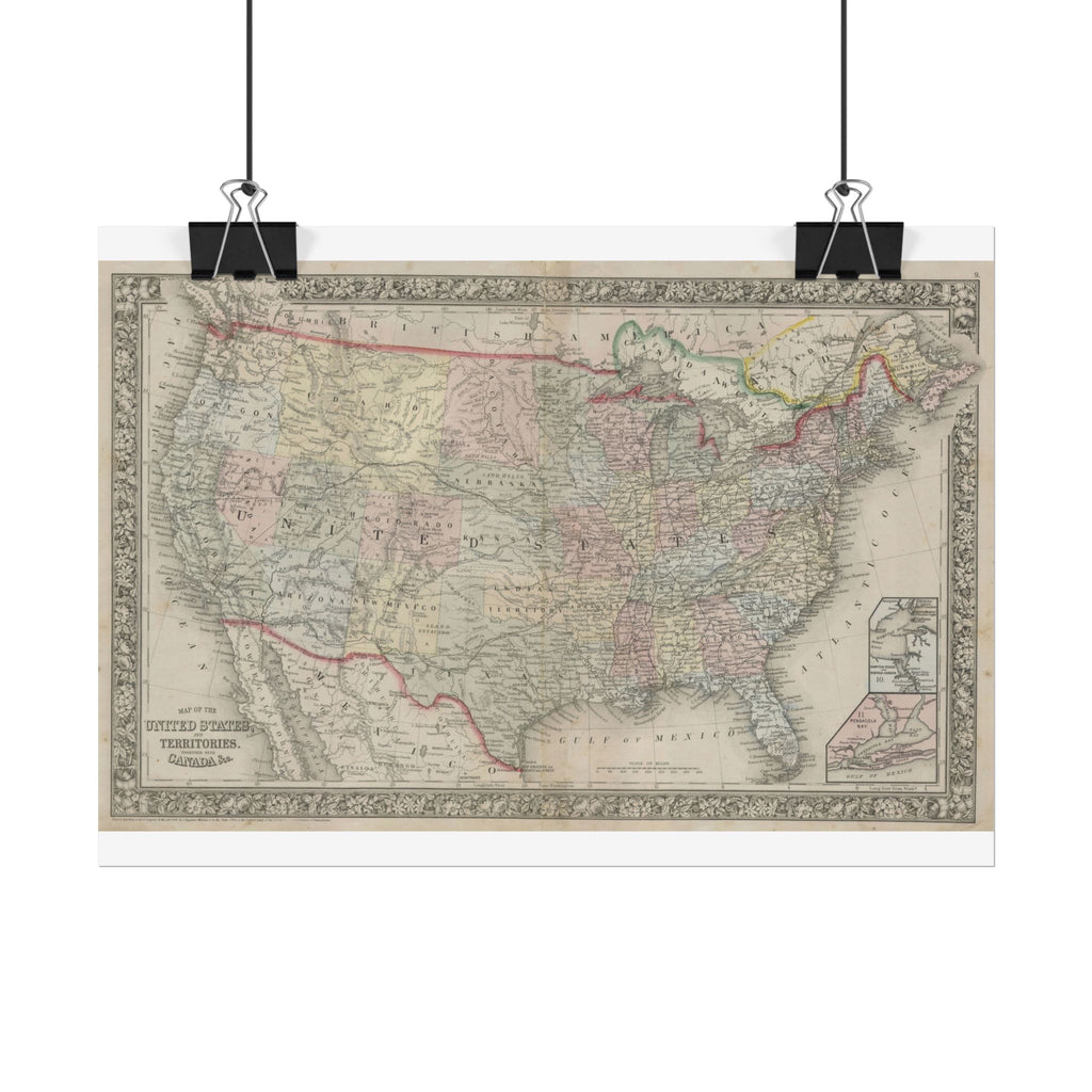 United States of America Historic Map (c. 1864) Rolled Poster | Vintage Map Wall Art
