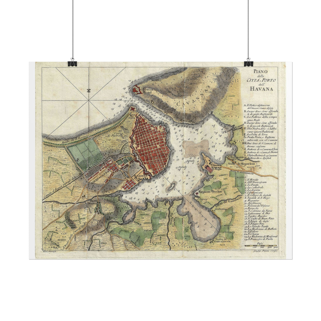 Havana, Cuba Historic City Map (c. 1763) Rolled Poster | Vintage Map Wall Art
