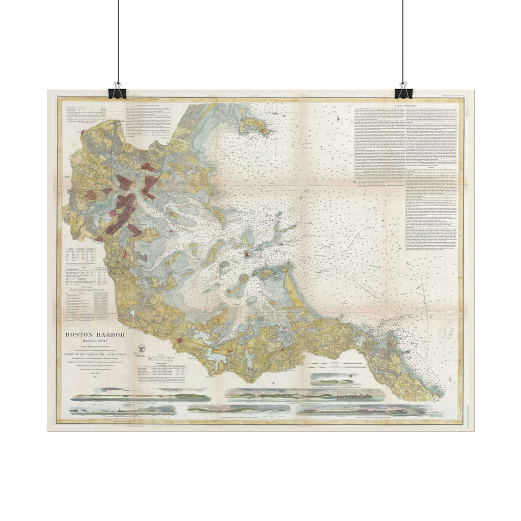Boston Harbor (c. 1867) Historic City Map Rolled Poster | Antique Map Wall Art