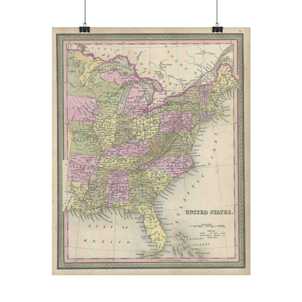 United States of America Historic Map (c. 1849) Rolled Poster | Vintage Map Wall Art
