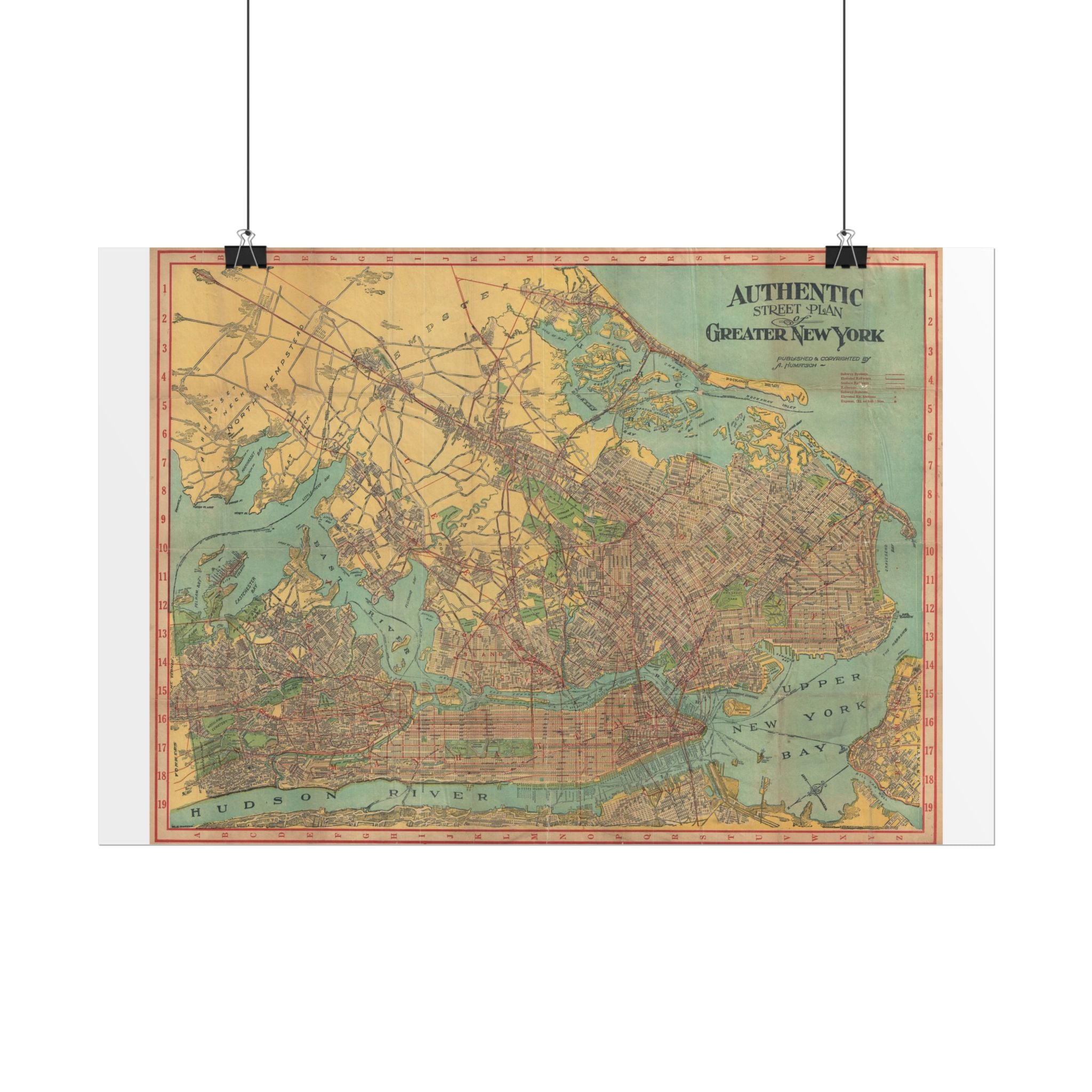 New York City, New York Historic Map (c. 1910) Rolled Poster | Antique City Map Wall Art