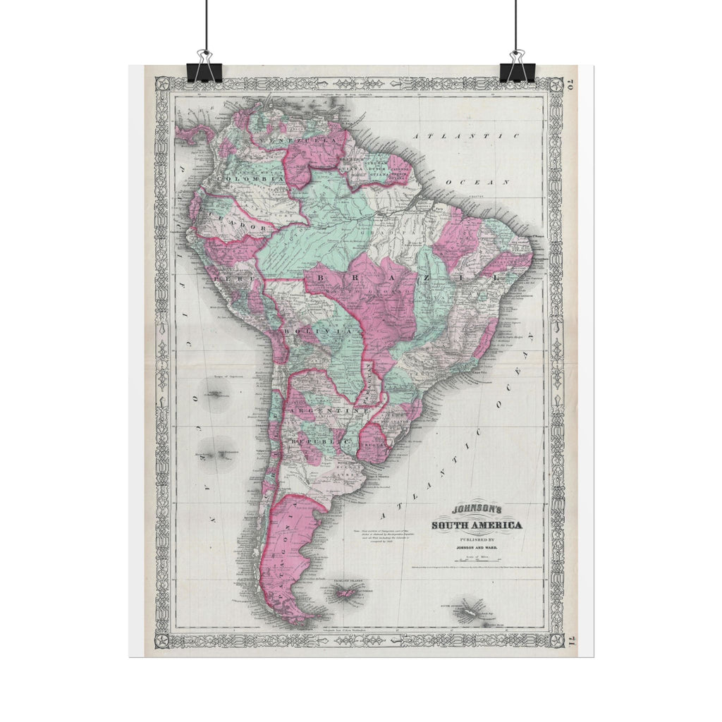 South America Antique Map (c. 1863) Rolled Poster | Vintage Map Wall Art