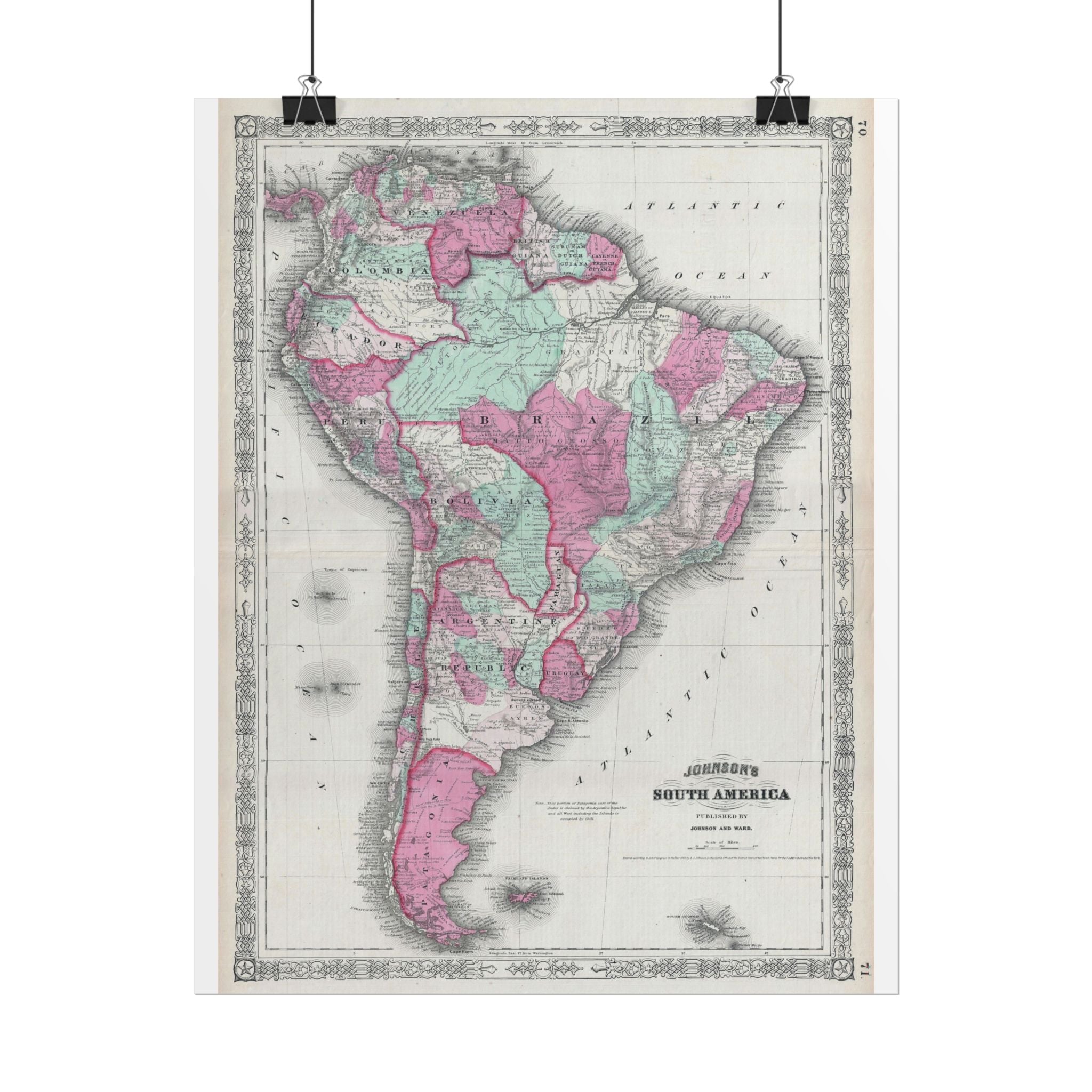 South America Antique Map (c. 1863) Rolled Poster | Vintage Map Wall Art