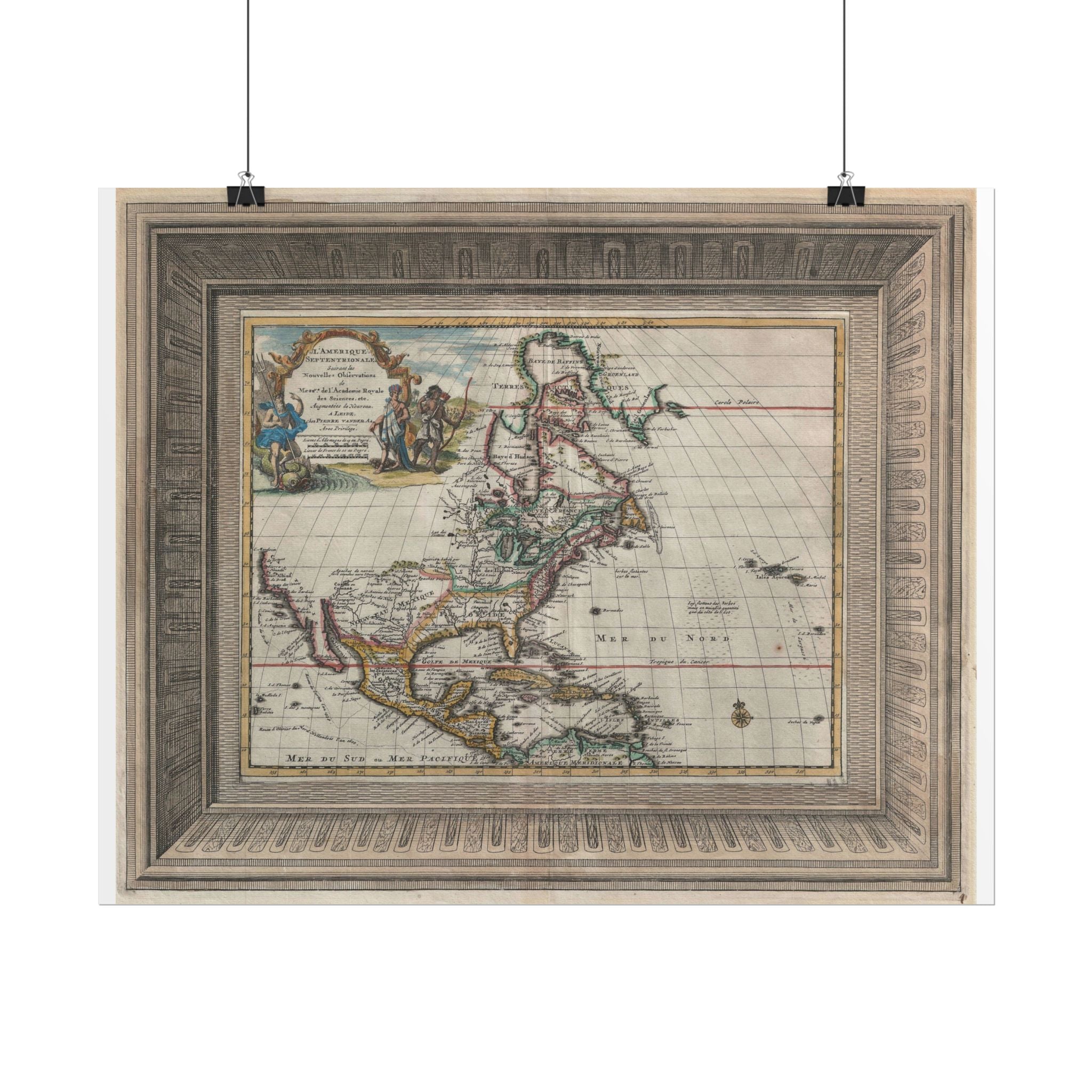 North America Antique Map  (c. 1729) "Ameique Septentrionale" Rolled Poster | Vintage Nautical Cartography