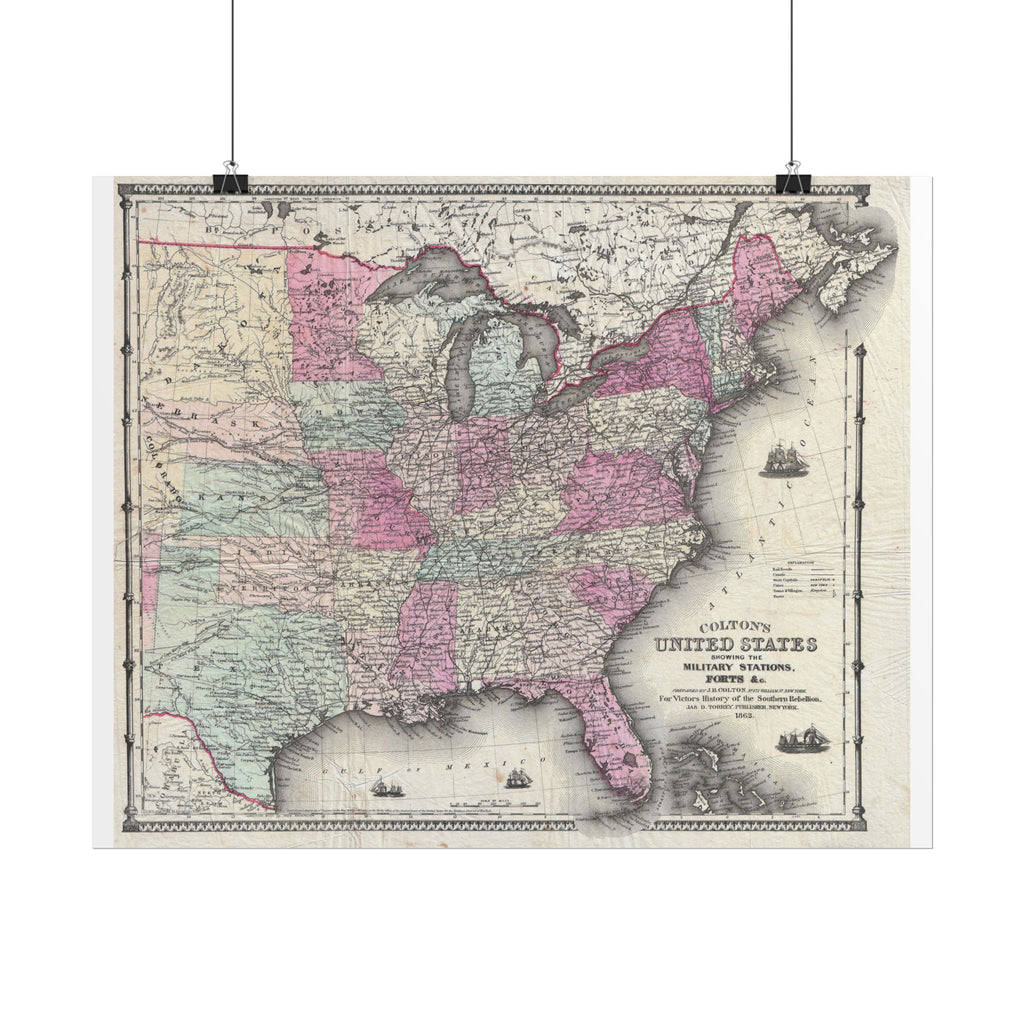 United States of America Historic Map (c. 1862) Rolled Poster | Vintage Map Wall Art