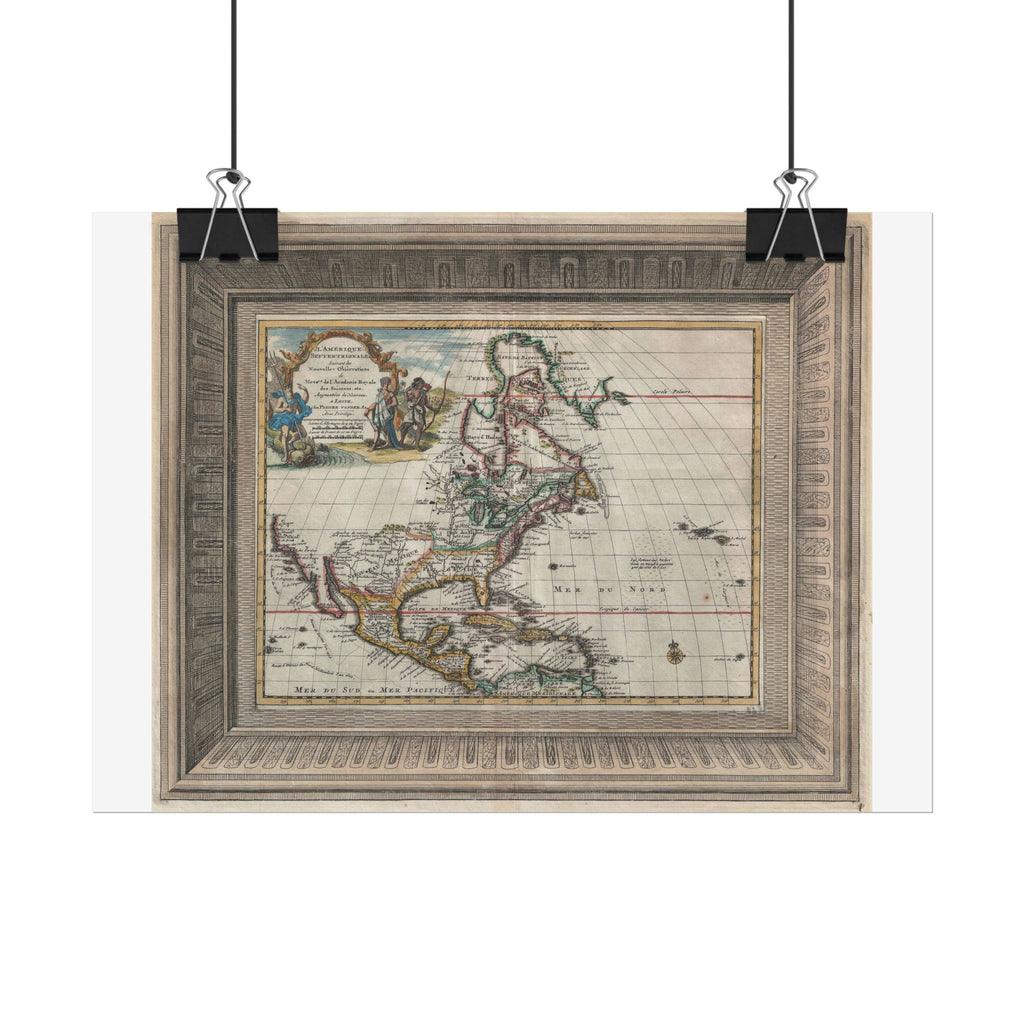 North America Antique Map  (c. 1729) "Ameique Septentrionale" Rolled Poster | Vintage Nautical Cartography