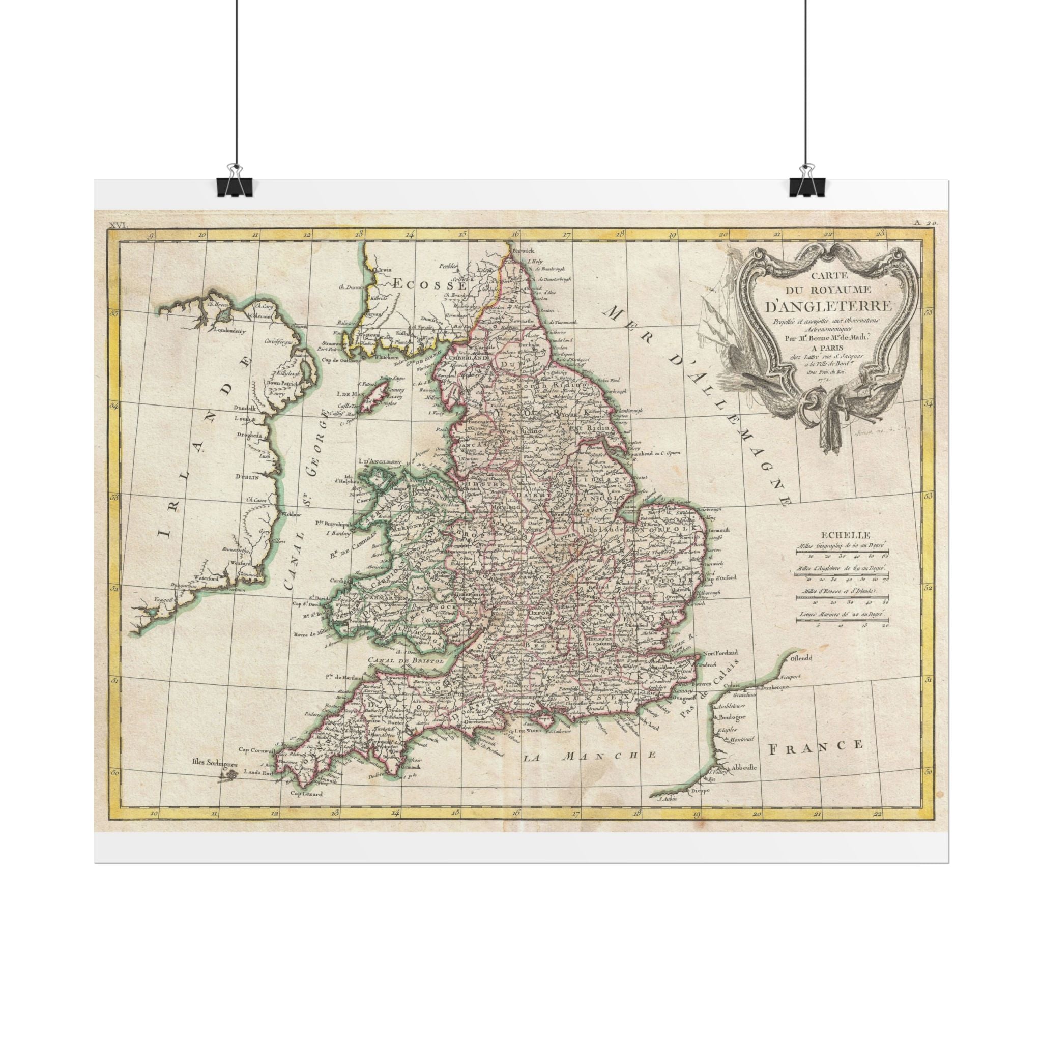 England Historic Map (c. 1772) Rolled Poster | Vintage Map Wall Art
