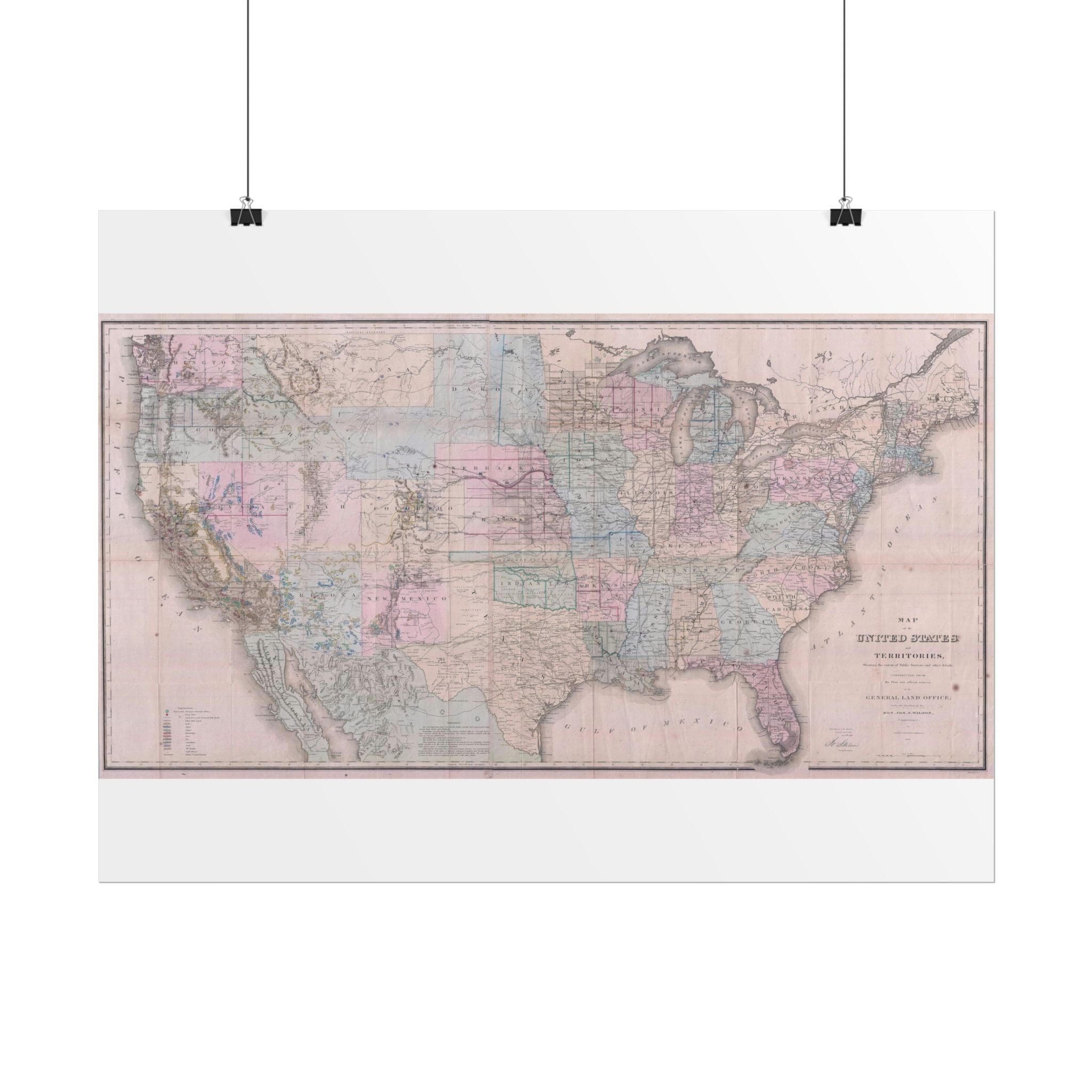 United States of America Historic Map (c. 1867) Rolled Poster | Vintage Map Wall Art