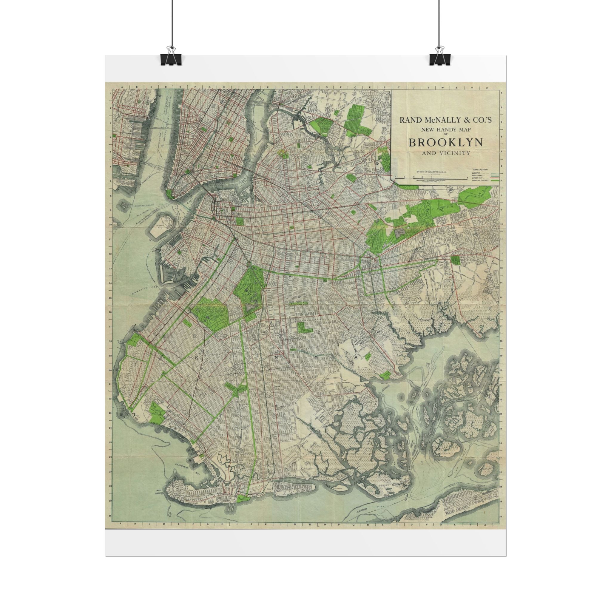 Brooklyn, New York Historic Map (c. 1911) Rolled Poster | Antique City Map Wall Art