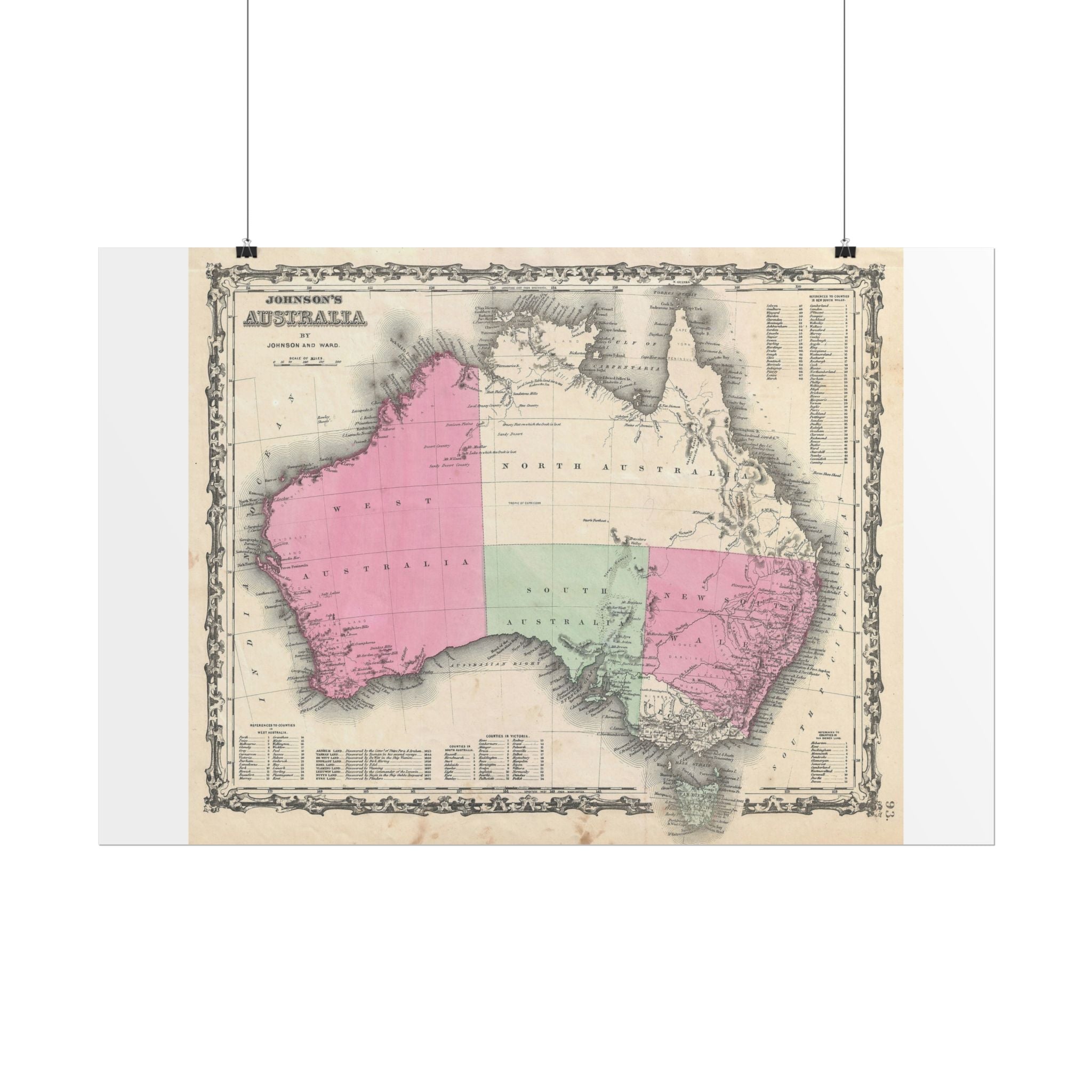 Australia Historic Map (c. 1862) Rolled Poster | Vintage Map Wall Art