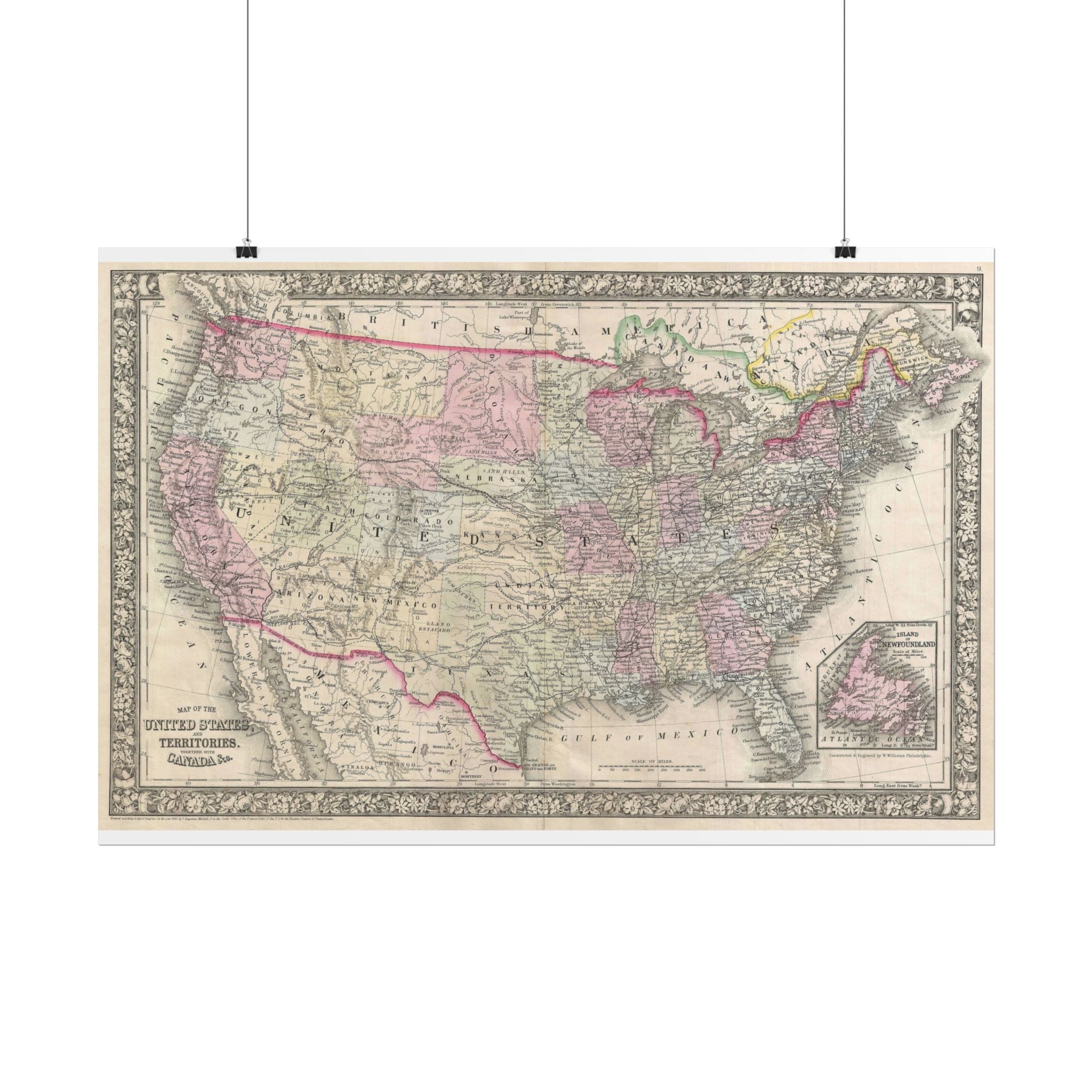 United States of America Historic Map (c. 1866) Rolled Poster | Vintage Map Wall Art