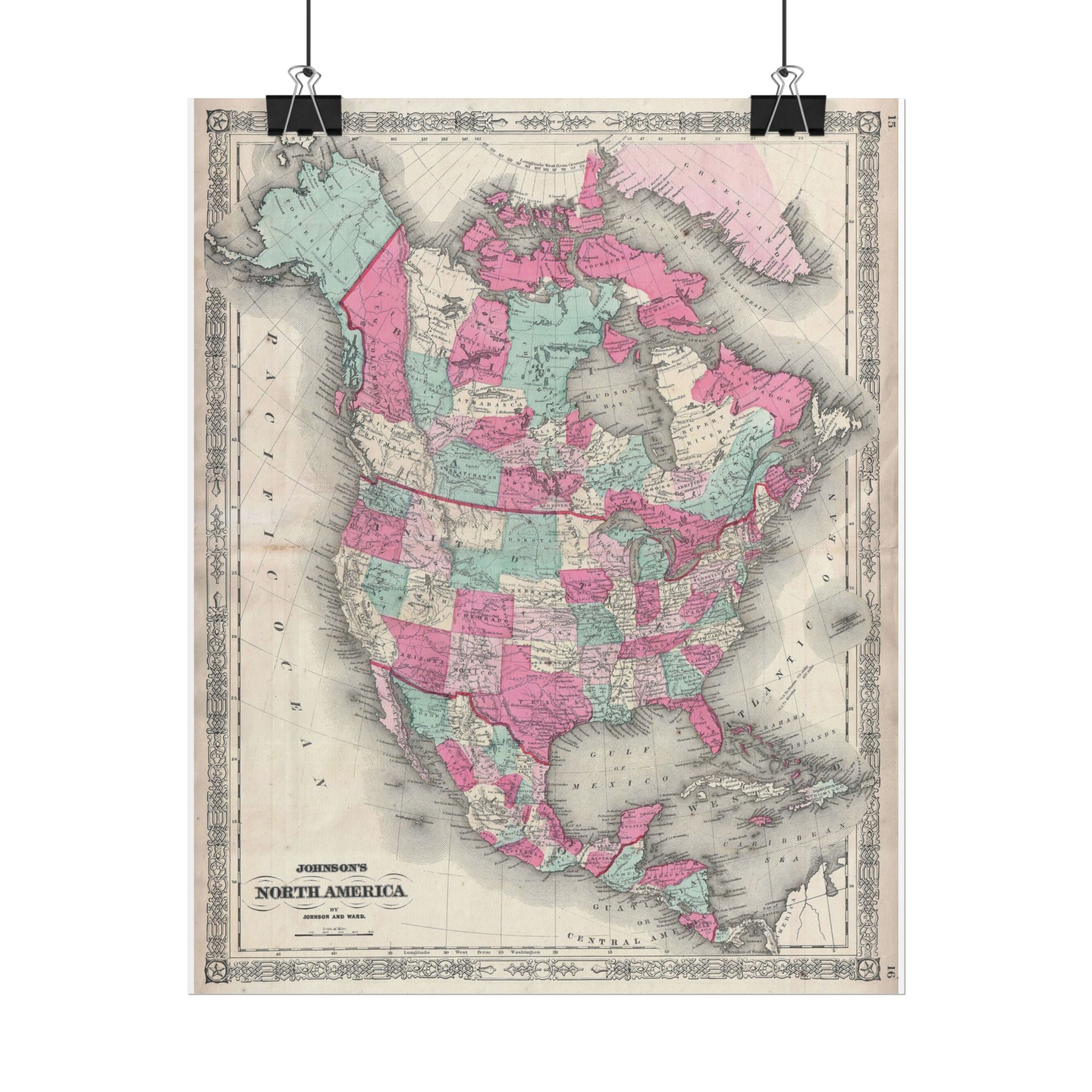 North America Antique Map (c. 1864) Rolled Poster | Vintage Style Wall Art
