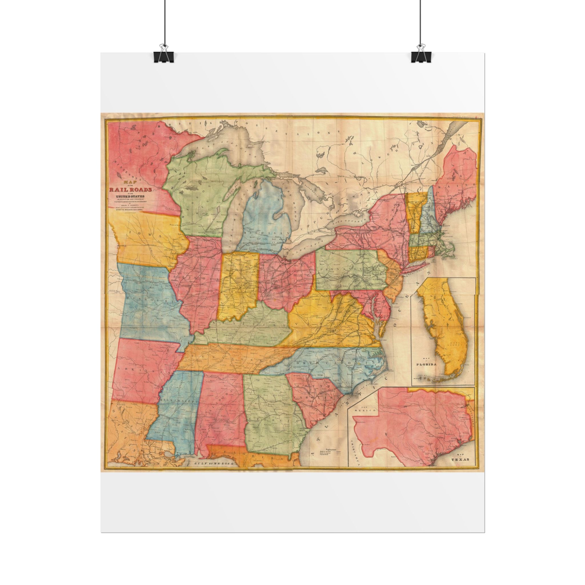 United States of America Historic Map (c. 1852) Rolled Poster | Vintage Map Wall Art