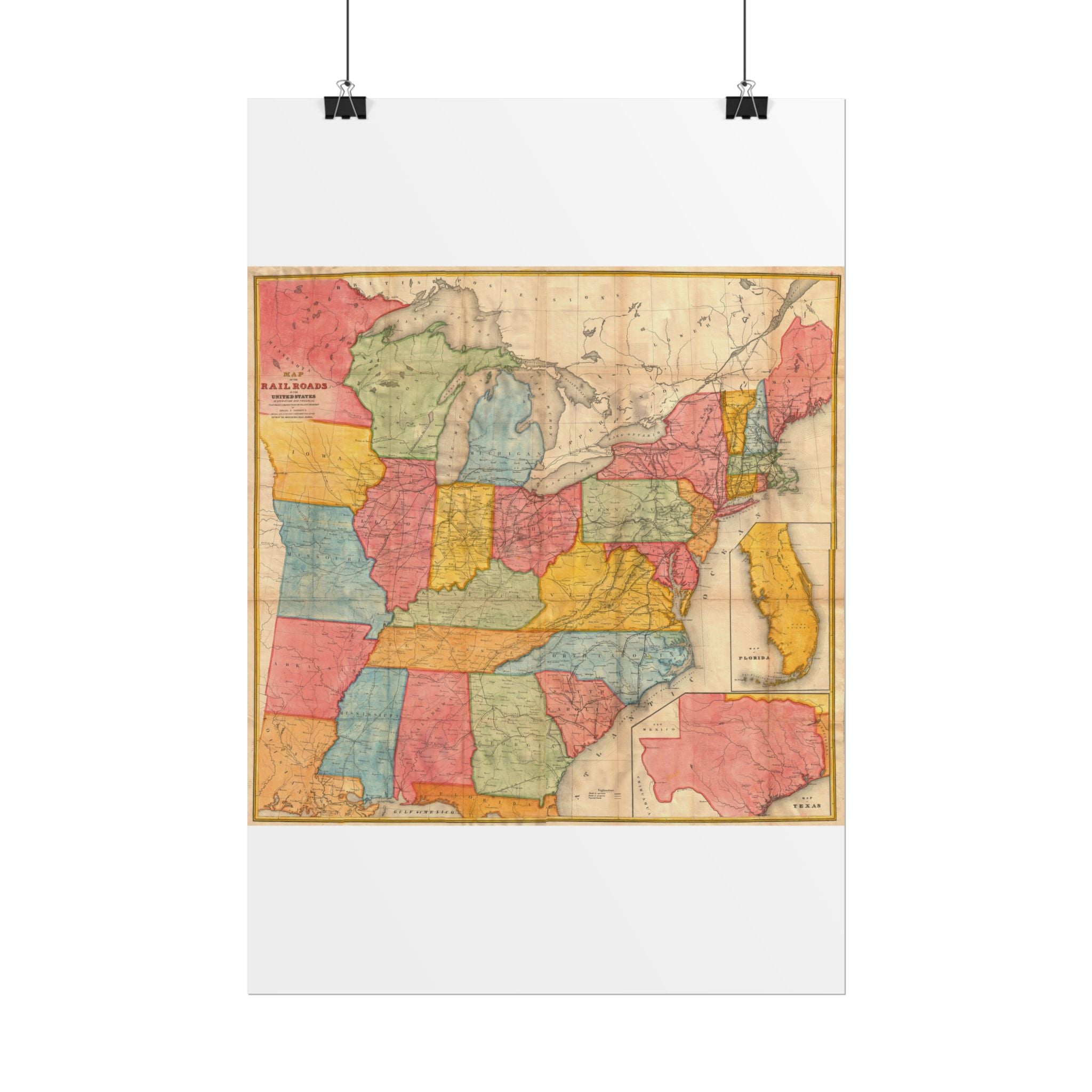 United States of America Historic Map (c. 1852) Rolled Poster | Vintage Map Wall Art