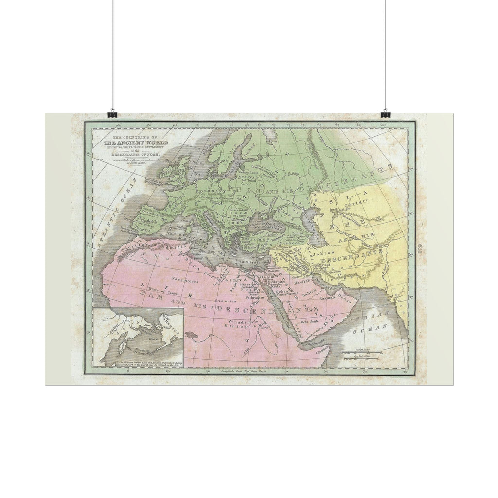 The Ancient World Decendants of Noah Historic Map (c. 1835) Rolled Poster | Antique Map Wall Art