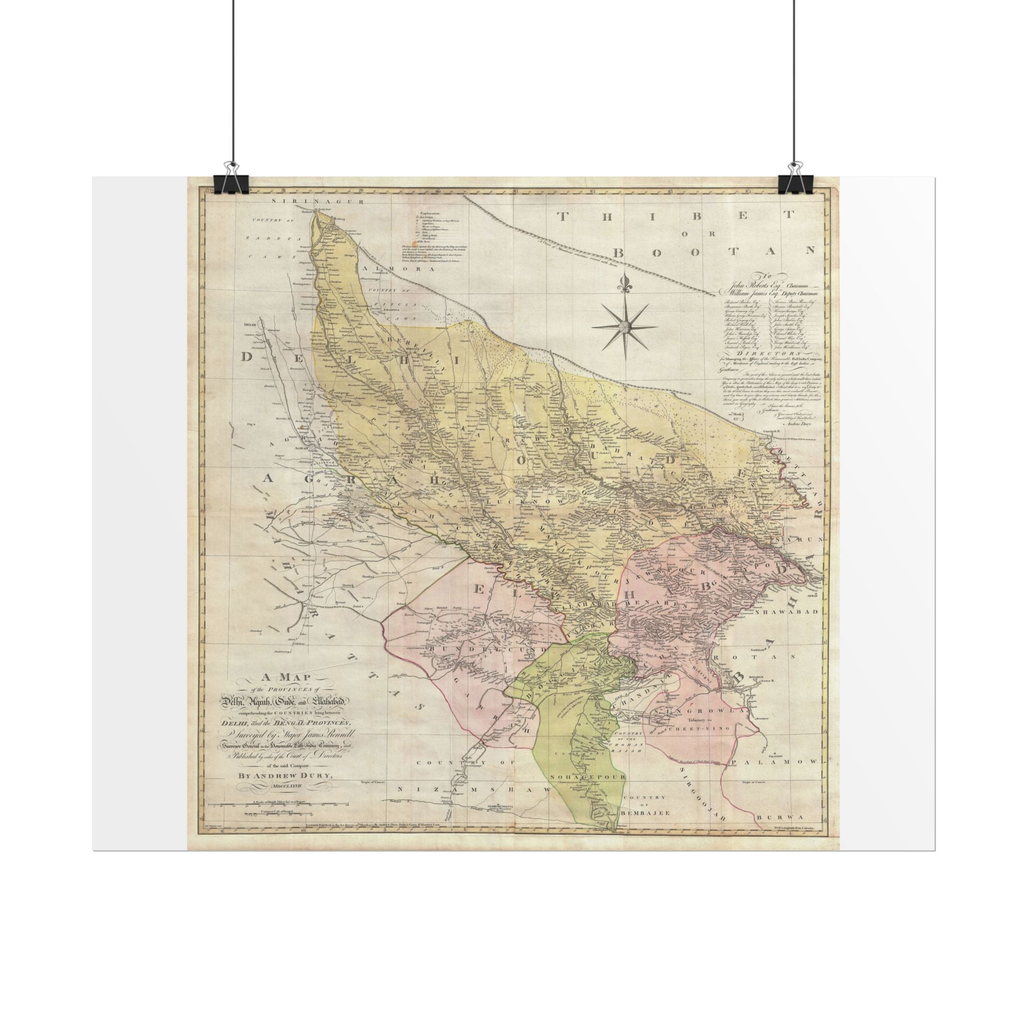 Delhi, India Historic City Map (c. 1777) Rolled Poster | Vintage Map Wall Art