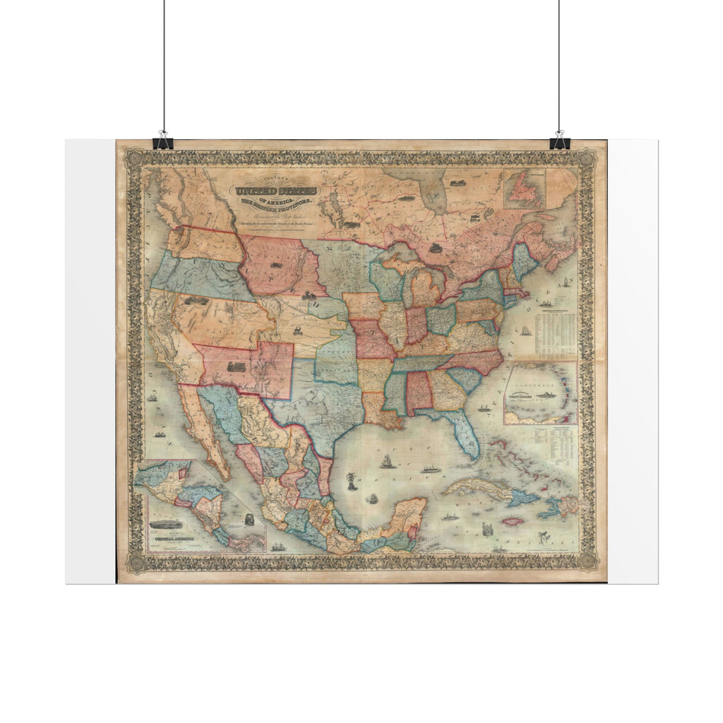 United States of America Historic Map (c. 1854) Rolled Poster | Vintage Map Wall Art