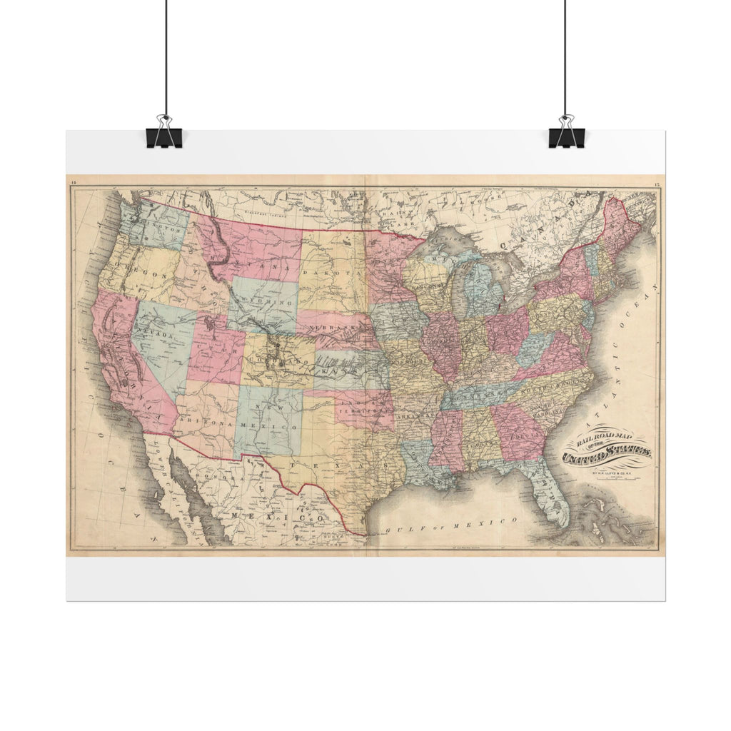 United States of America Historic Railroad Map (c. 1876) Rolled Poster | Vintage Map Wall Art
