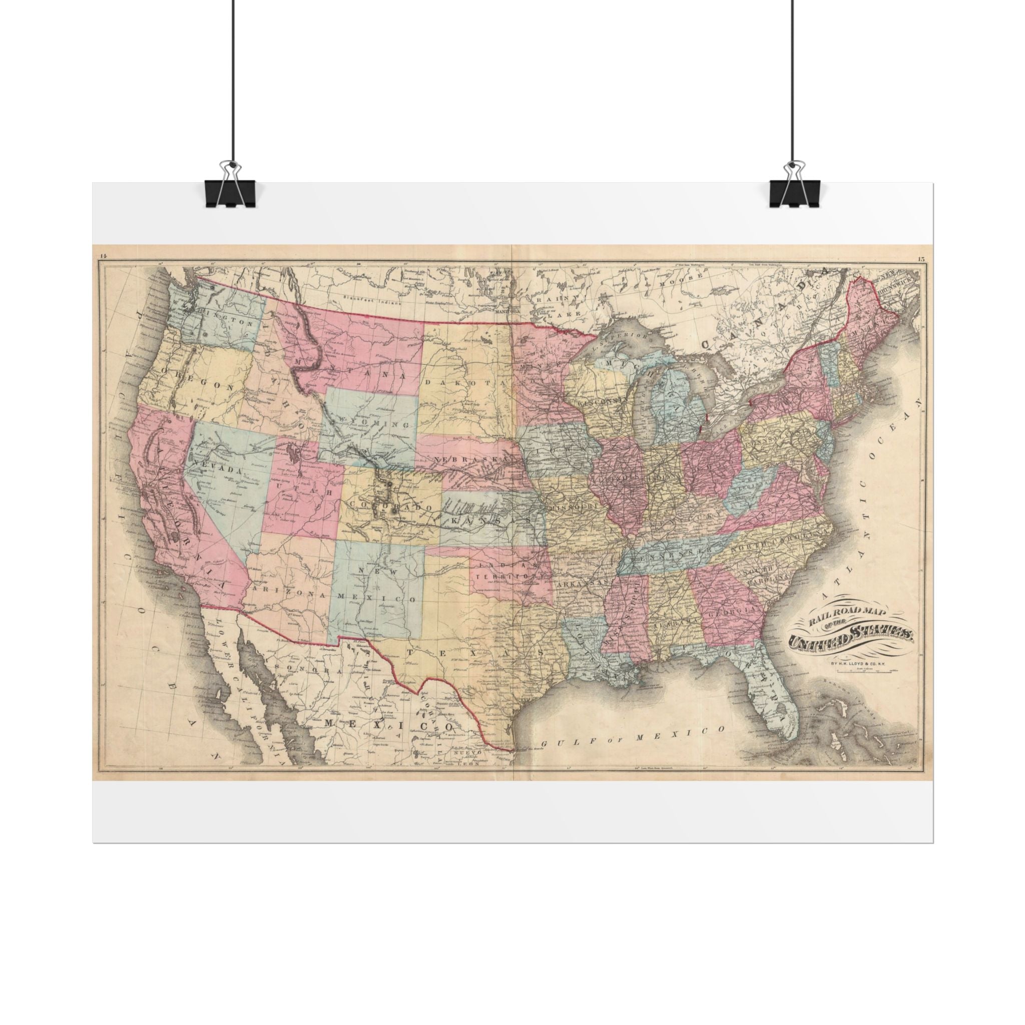 United States of America Historic Railroad Map (c. 1876) Rolled Poster | Vintage Map Wall Art