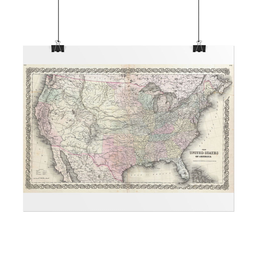United States of America Historic Map (c. 1855) Rolled Poster | Vintage Map Wall Art