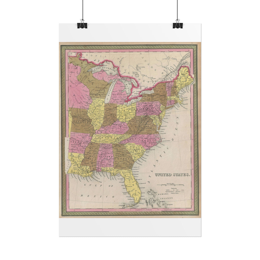 United States of America Historic Map (c. 1846) Rolled Poster | Vintage Map Wall Art