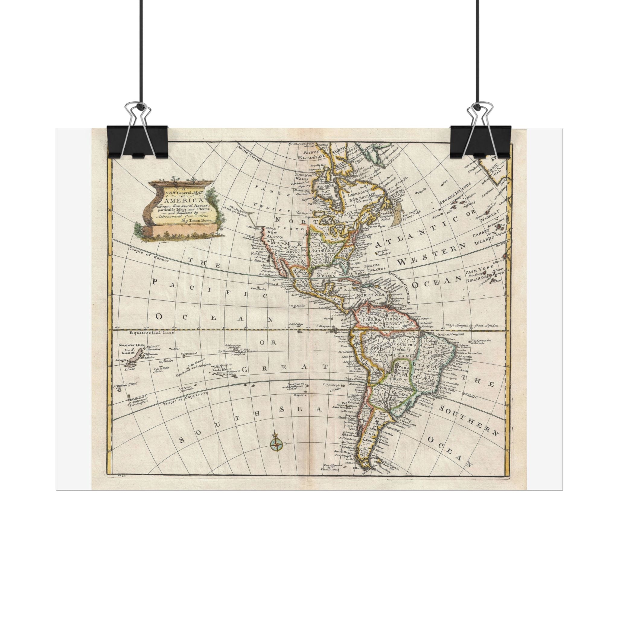 North America & South America Historic World Map (c. 1747) Rolled Poster | Vintage Map Wall Art
