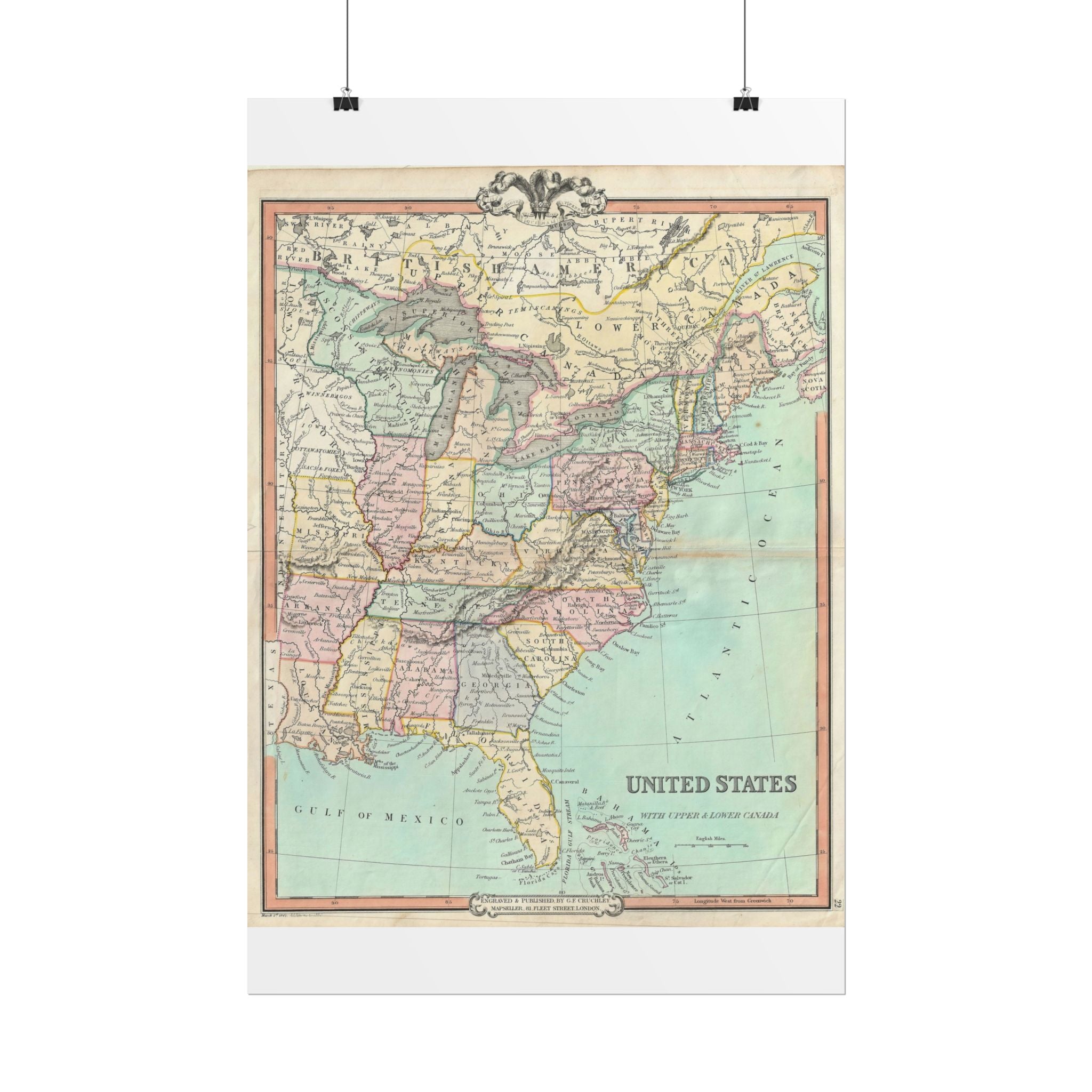 United States of America Historic Map (c. 1850) Rolled Poster | Vintage Map Wall Art