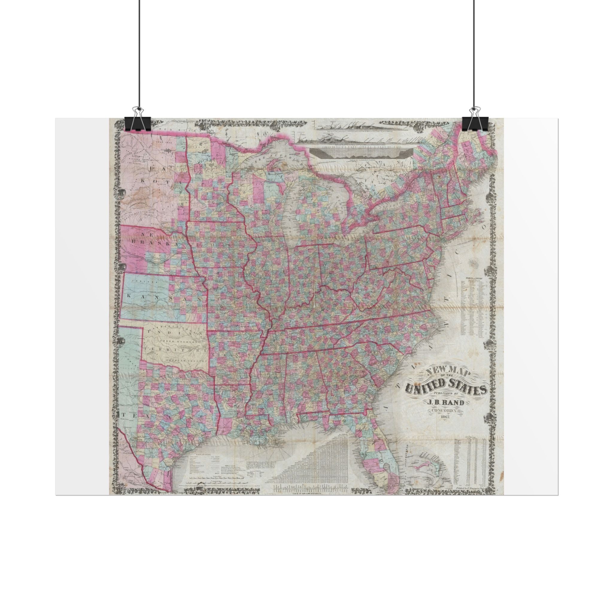 United States of America Historic Map (c. 1867) Rolled Poster | Vintage Map Wall Art