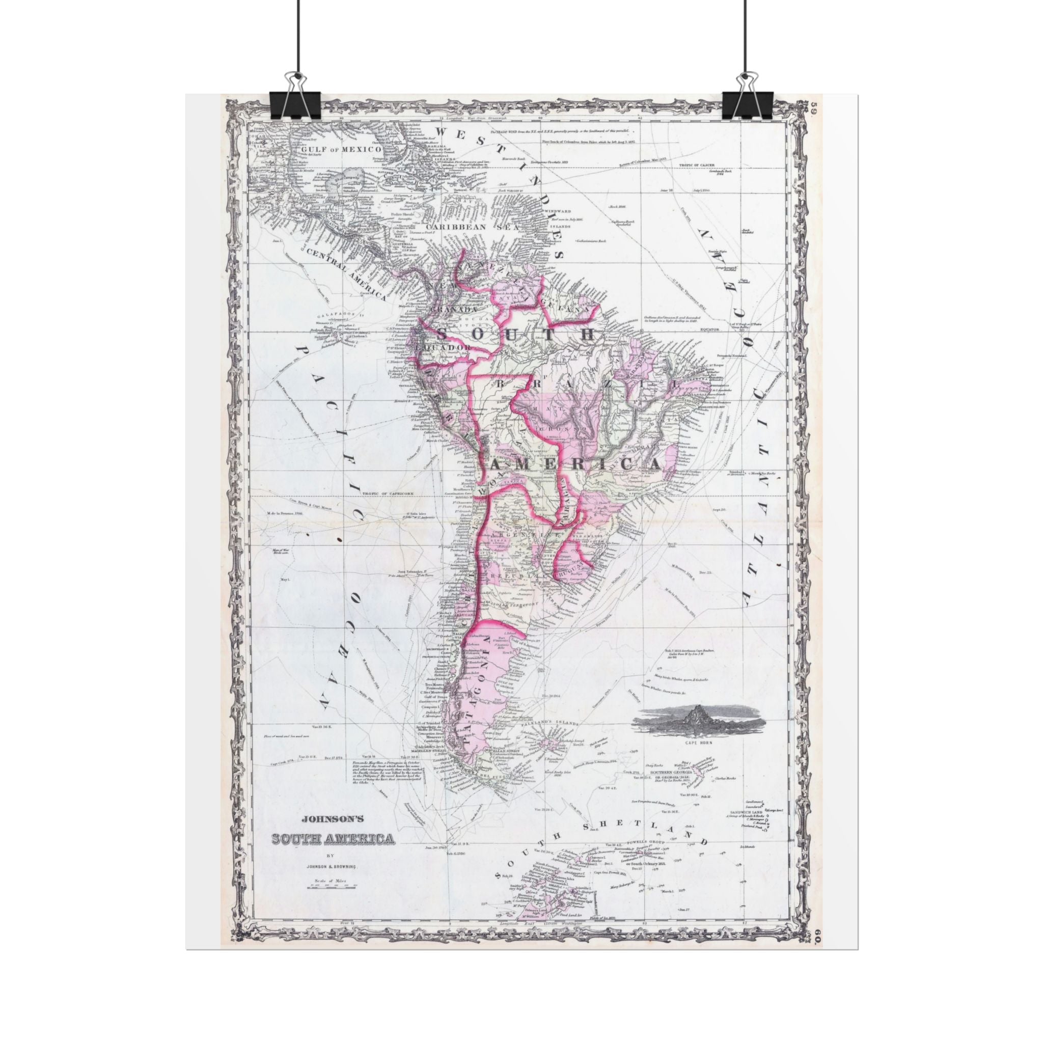 South America Antique Map (c. 1862) Rolled Poster | Vintage Map Wall Art