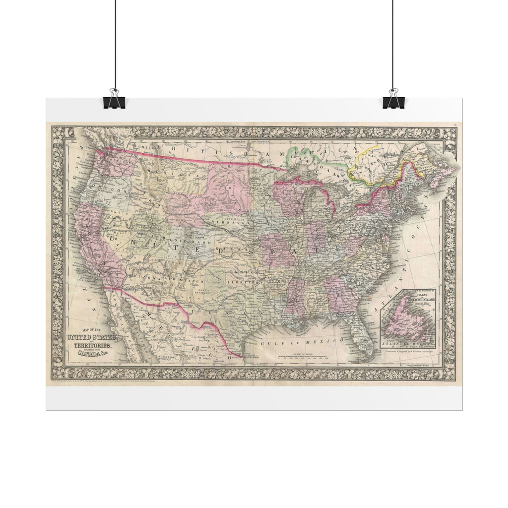 United States of America Historic Map (c. 1866) Rolled Poster | Vintage Map Wall Art