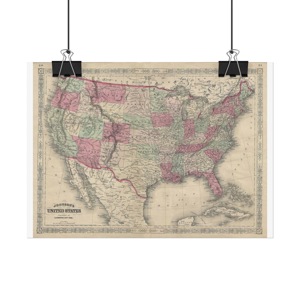 United States of America Historic Map (c. 1866) Rolled Poster | Vintage Map Wall Art