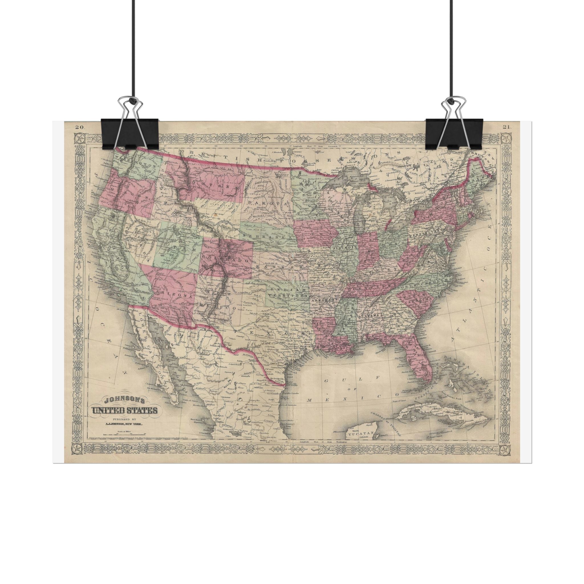 United States of America Historic Map (c. 1866) Rolled Poster | Vintage Map Wall Art