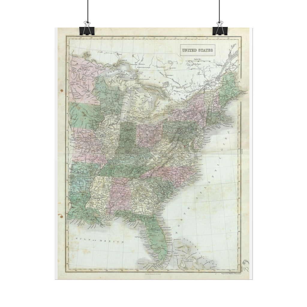 United States of America Historic Map (c. 1851) Rolled Poster | Vintage Map Wall Art