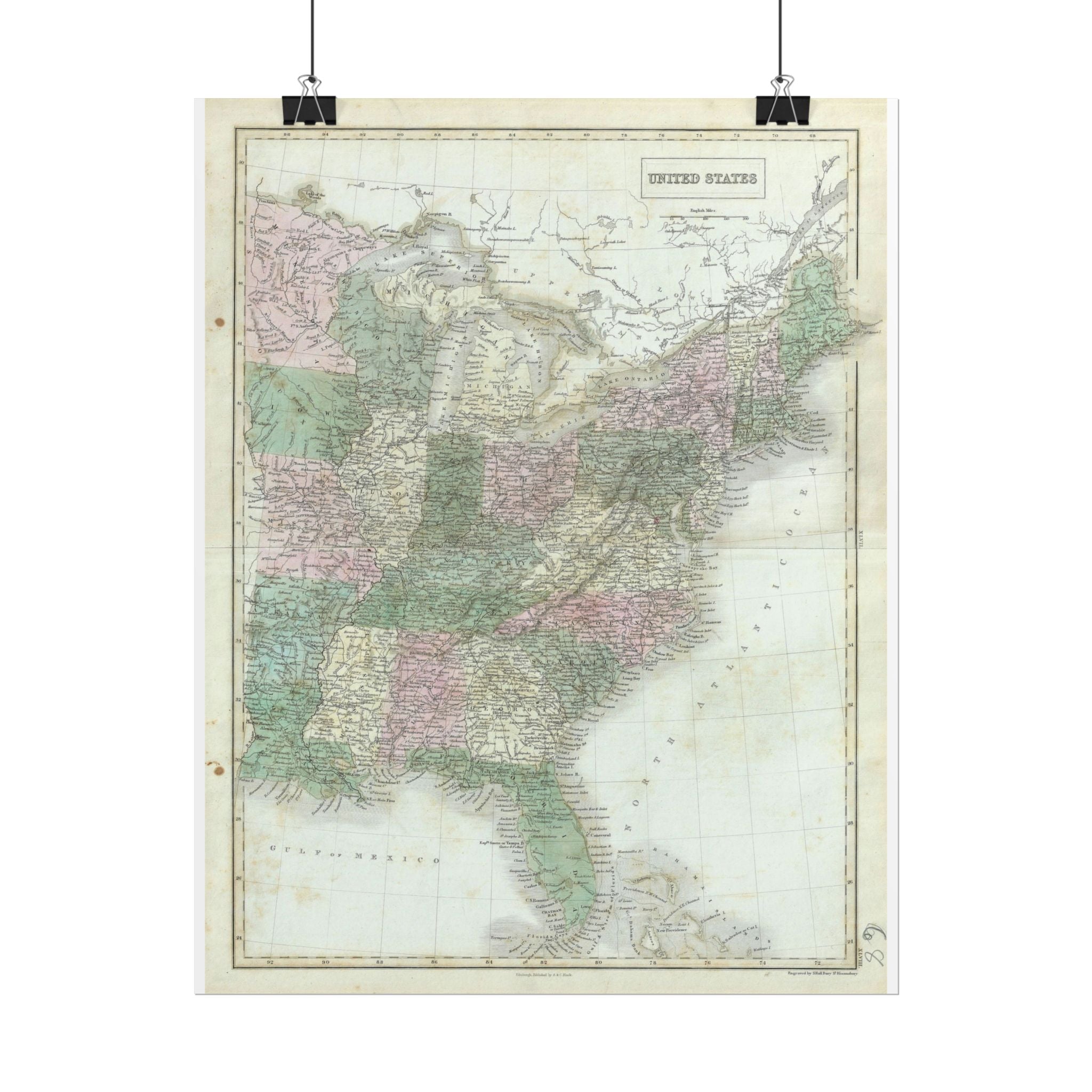 United States of America Historic Map (c. 1851) Rolled Poster | Vintage Map Wall Art
