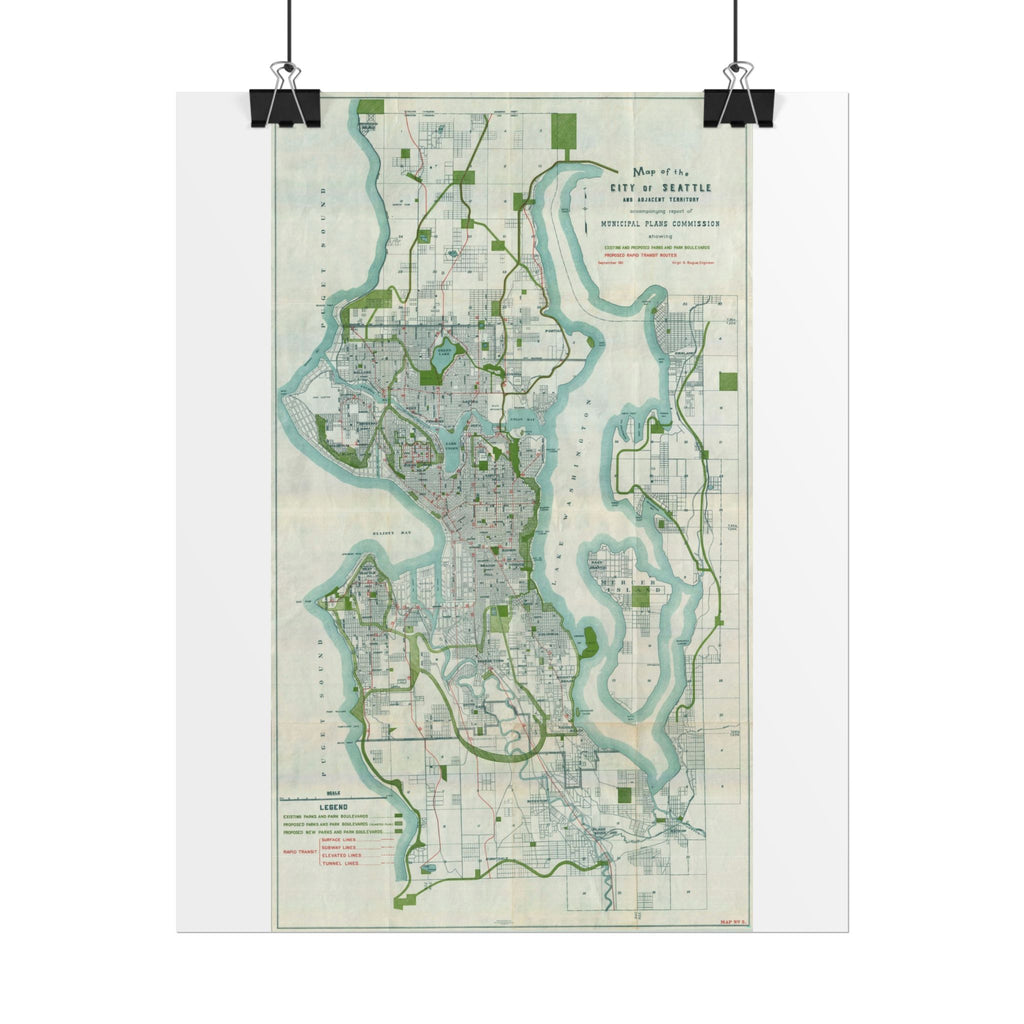 Seattle, Washington (c. 1911) Historic City Map Rolled Poster | Vintage Map Wall Art