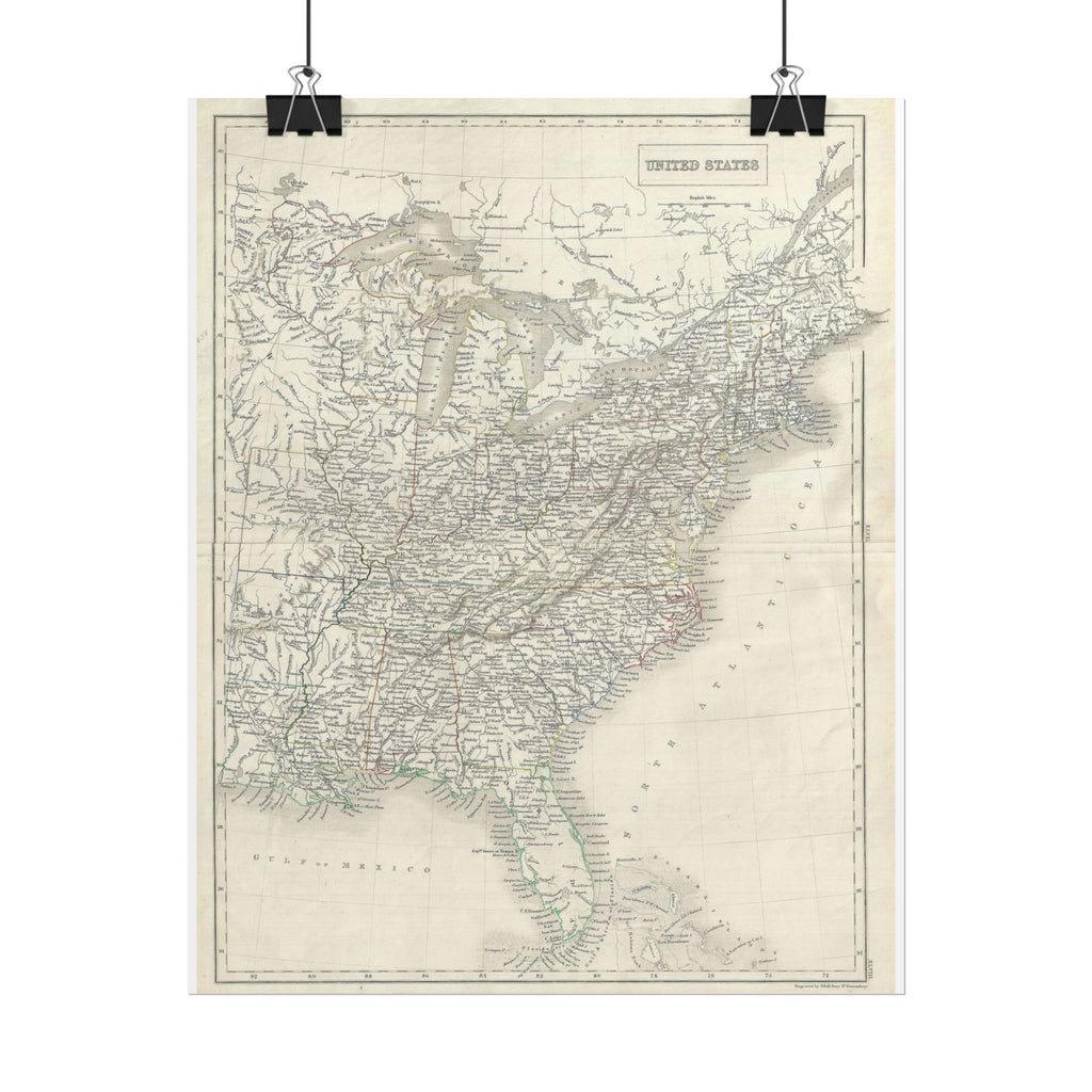 United States of America Historic Map (c. 1844) Rolled Poster | Vintage Map Wall Art