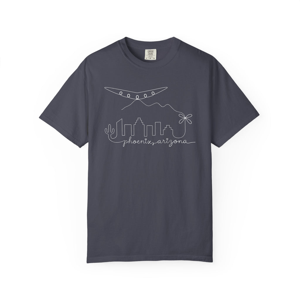 Phoenix, Arizona Minimal Line Art Skyline T-Shirt —  Unique Phoenix Lights UAP Tee