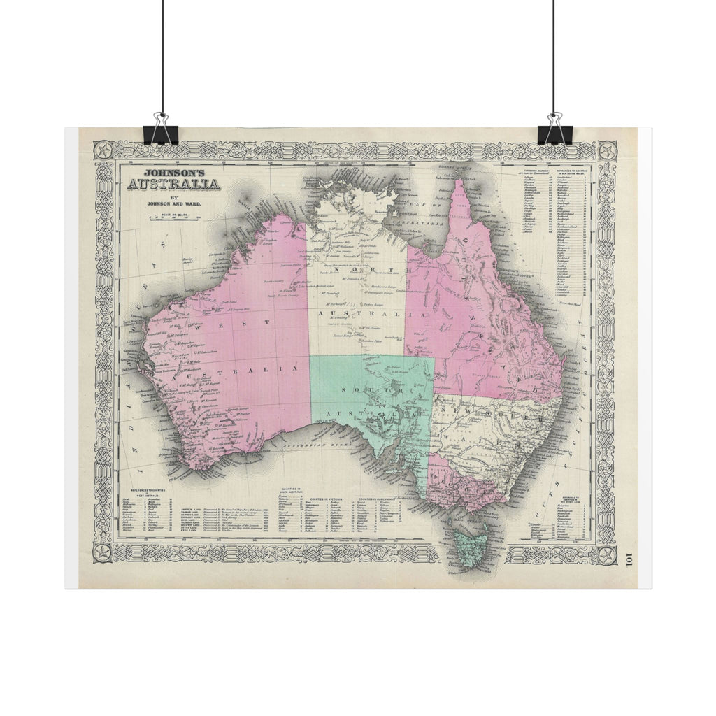 Australia Historic Map (c. 1864) Rolled Poster | Vintage Map Wall Art