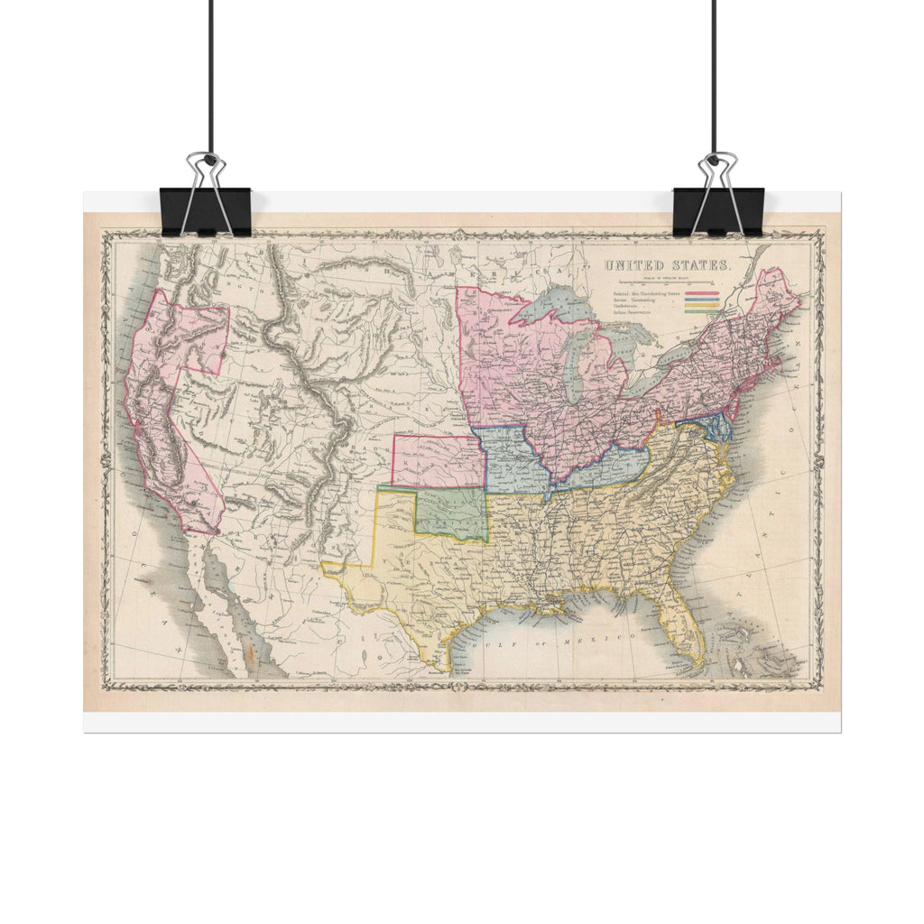 United States of America Historic Map (c. 1862) Rolled Poster | Vintage Map Wall Art
