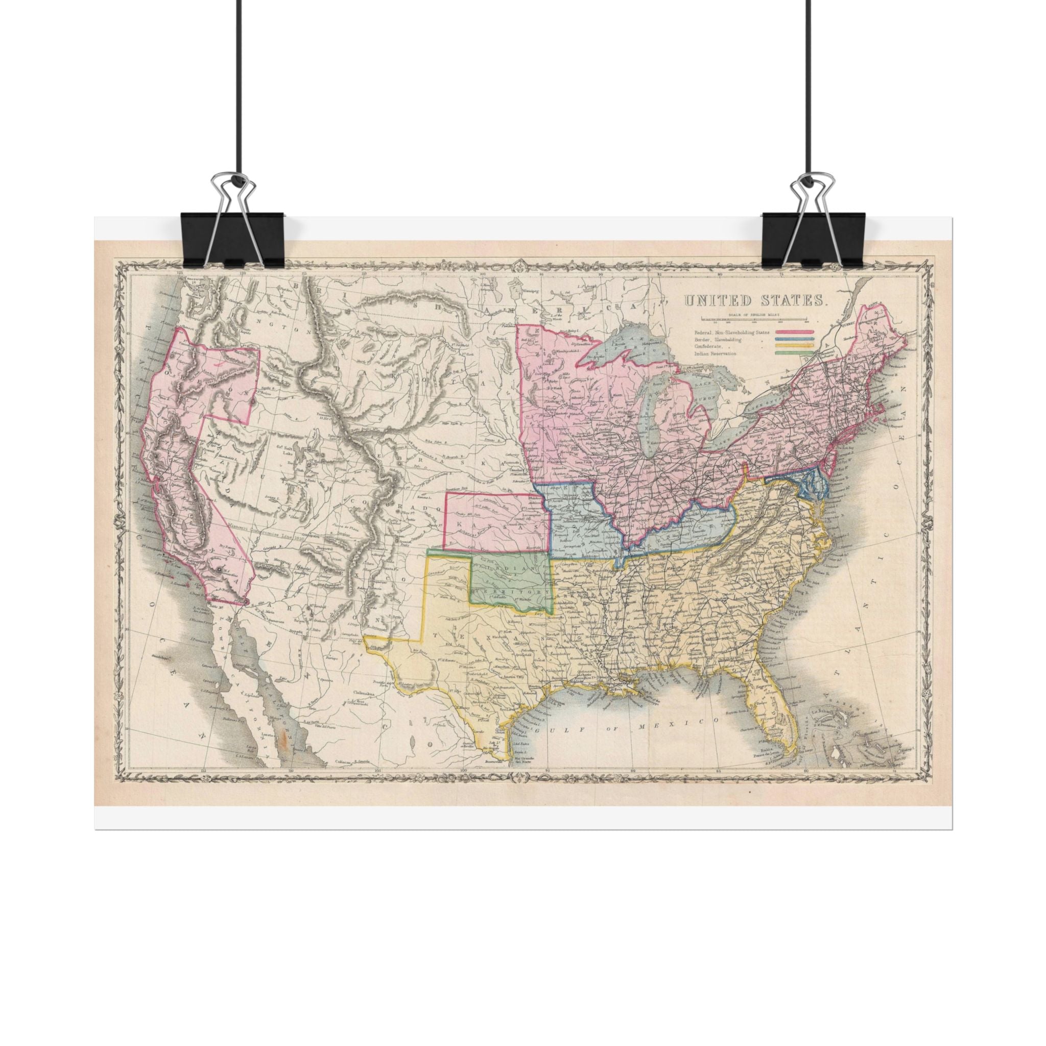 United States of America Historic Map (c. 1862) Rolled Poster | Vintage Map Wall Art