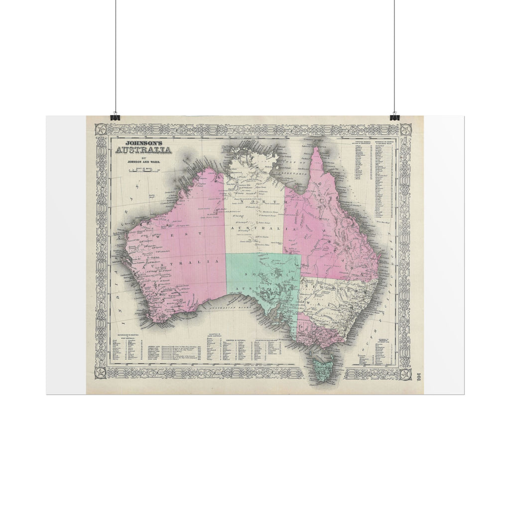 Australia Historic Map (c. 1864) Rolled Poster | Vintage Map Wall Art