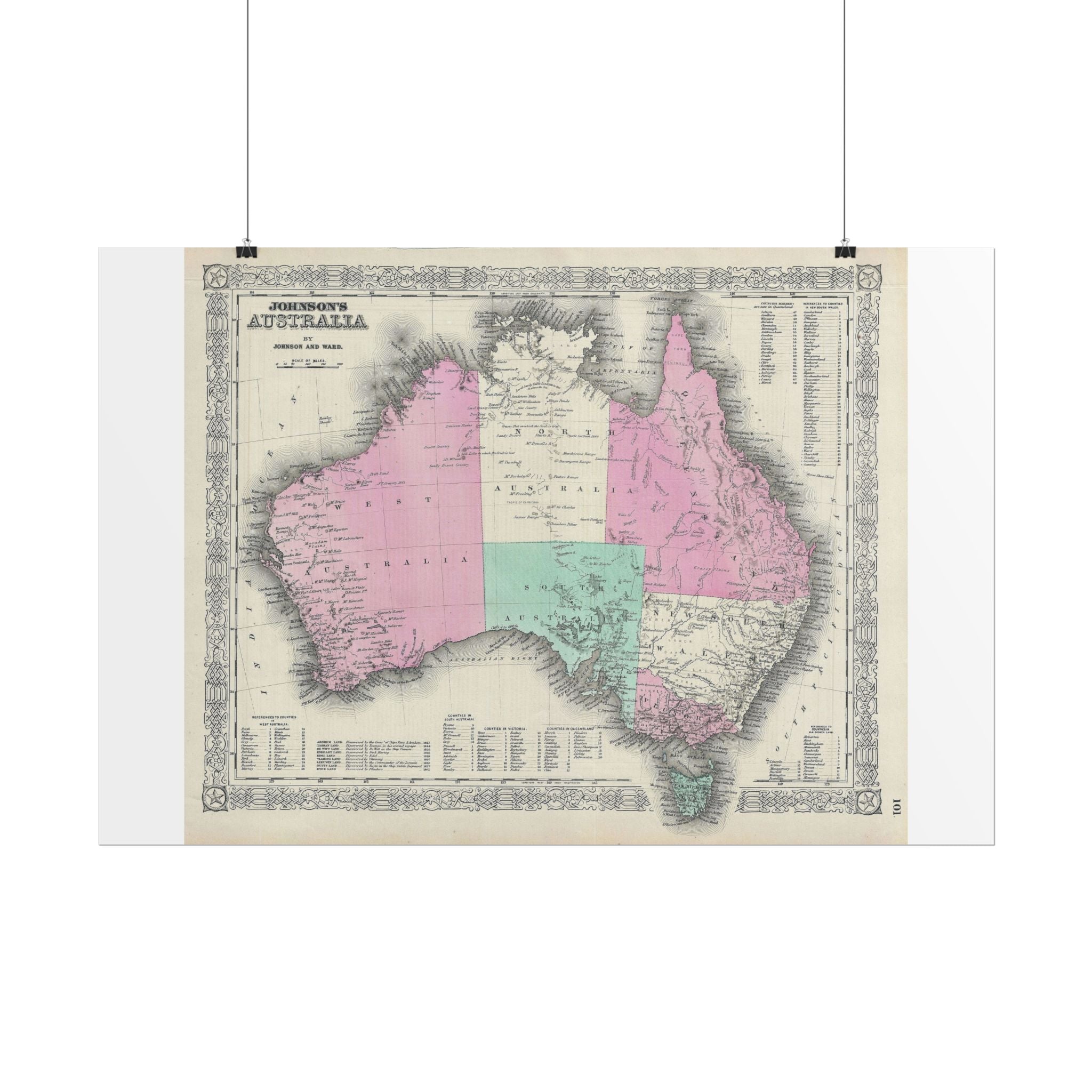 Australia Historic Map (c. 1864) Rolled Poster | Vintage Map Wall Art