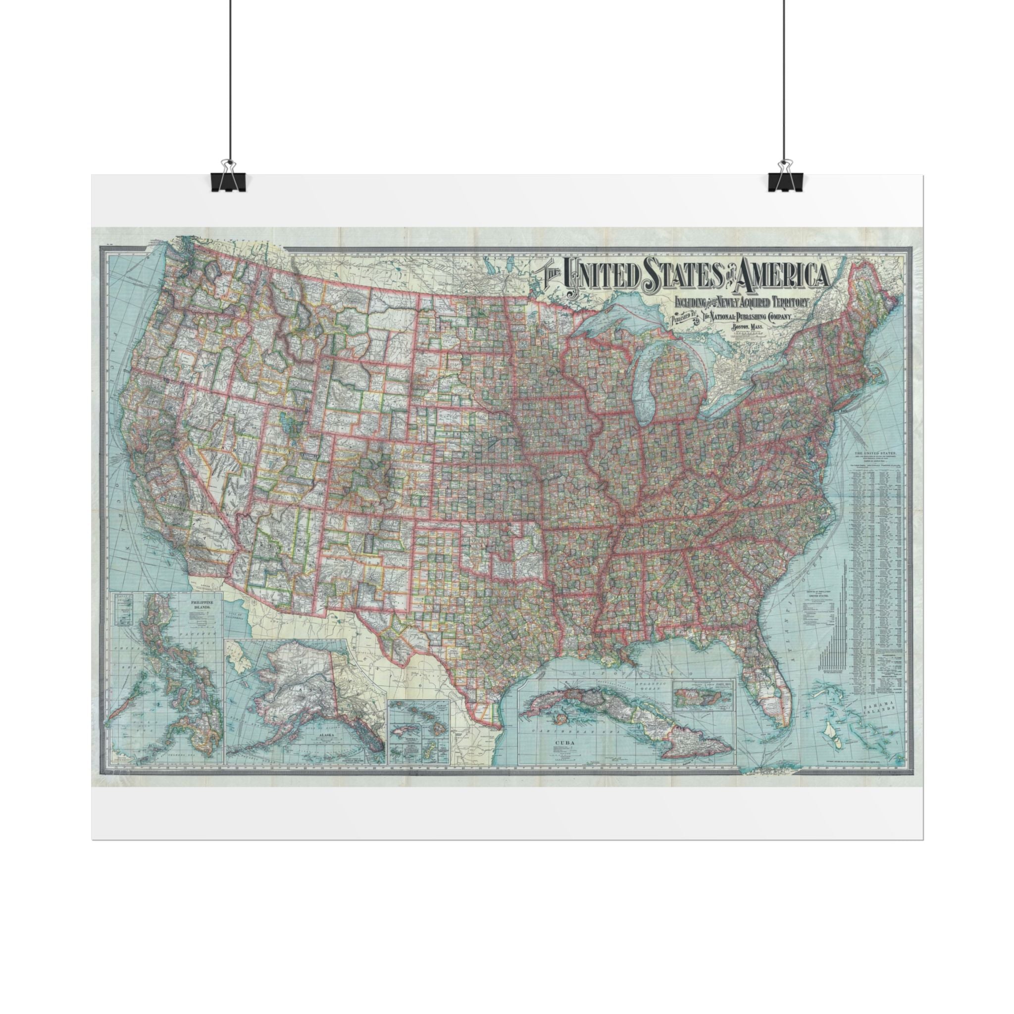 United States of America Historic Map (c. 1902) Rolled Poster | Vintage Map Wall Art