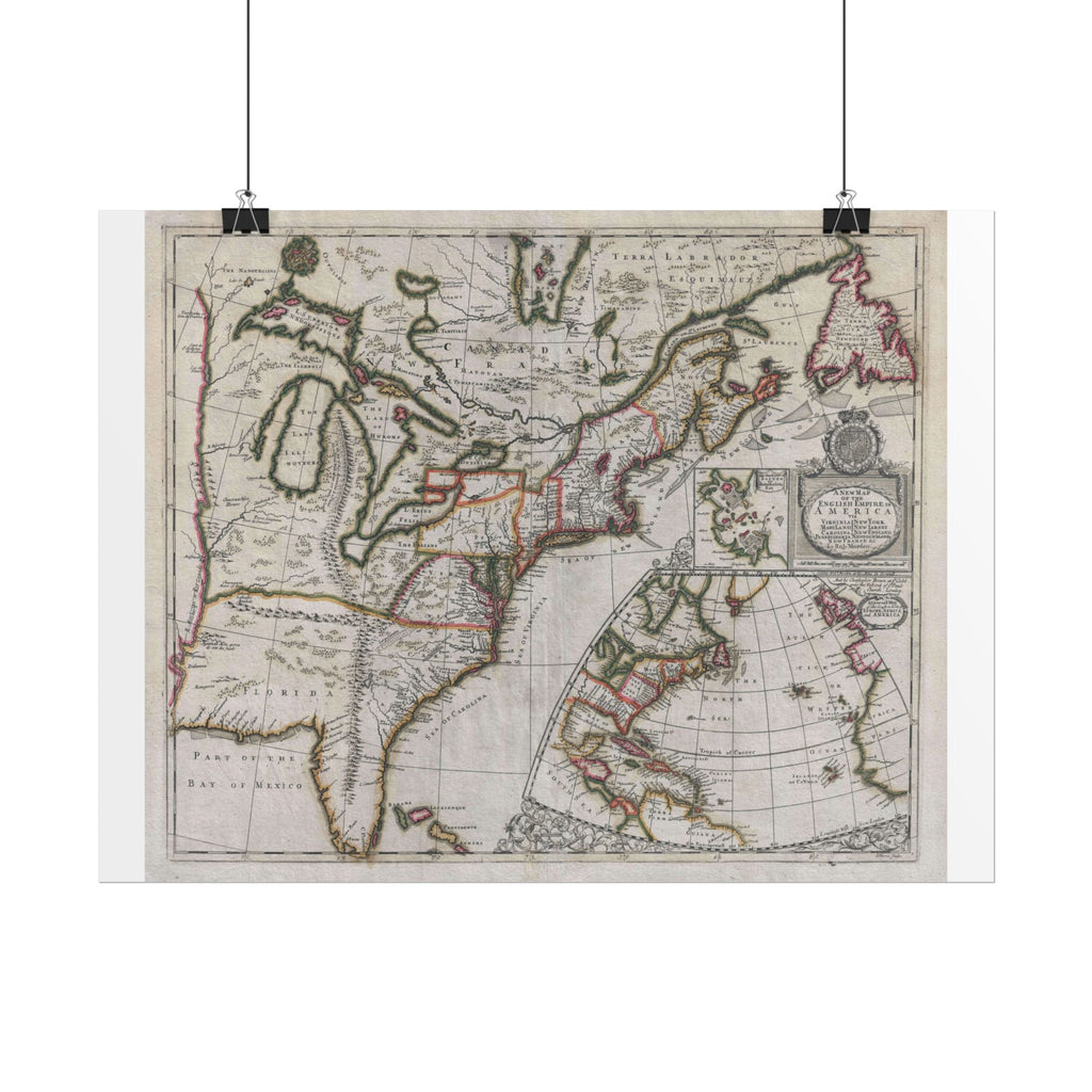English Empire in America Historic Map (c. 1695) Rolled Poster | Vintage Map Wall Art