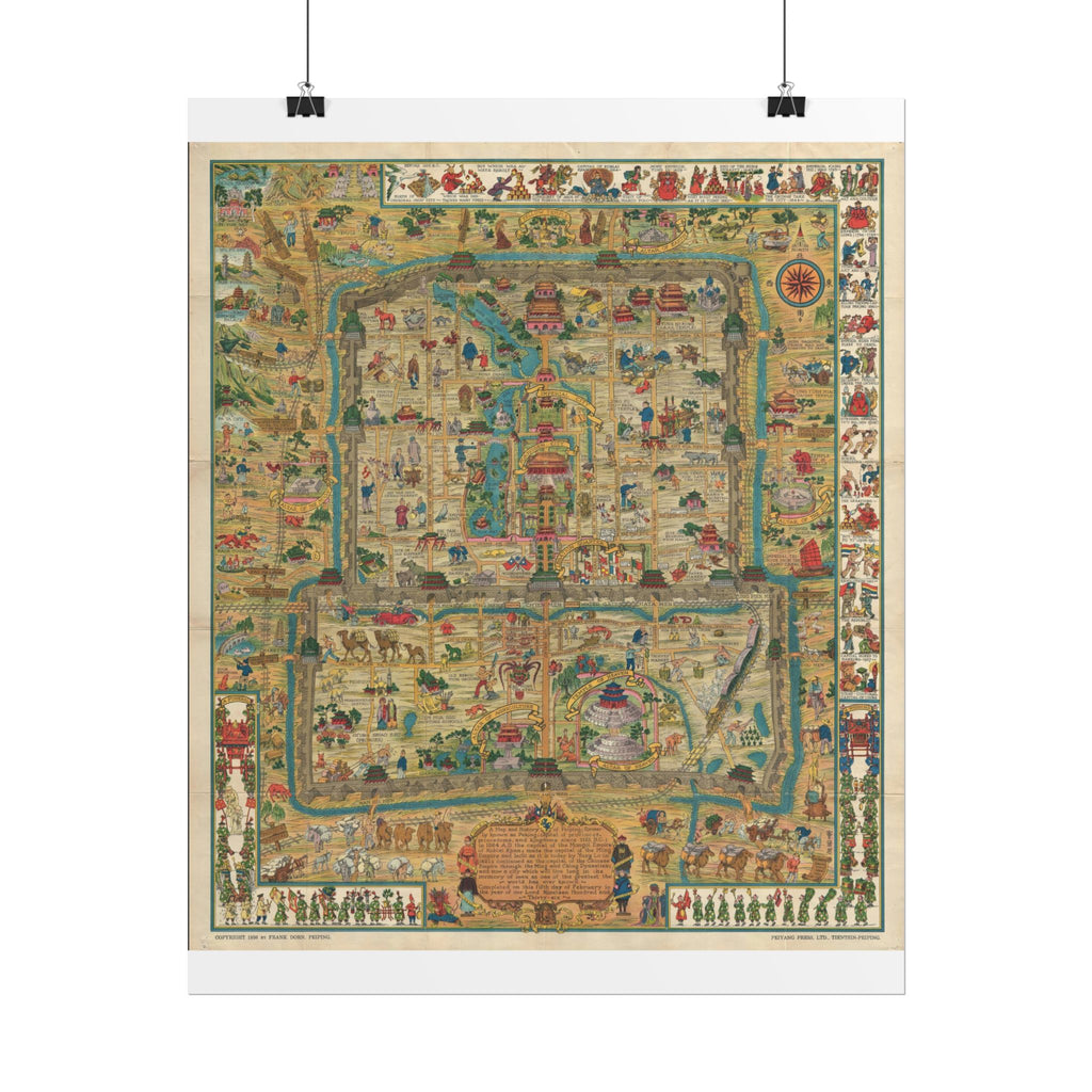 Beijing, China Historic City Map (c. 1936) Rolled Poster | Vintage Map Wall Art