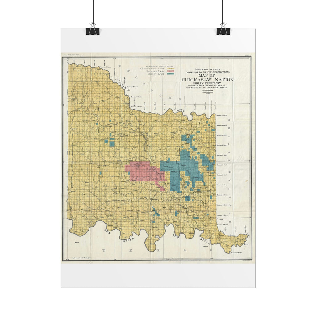 Chickasaw Nation, Oklahoma (c. 1900) Historic Map Rolled Poster | Vintage Map Wall Art