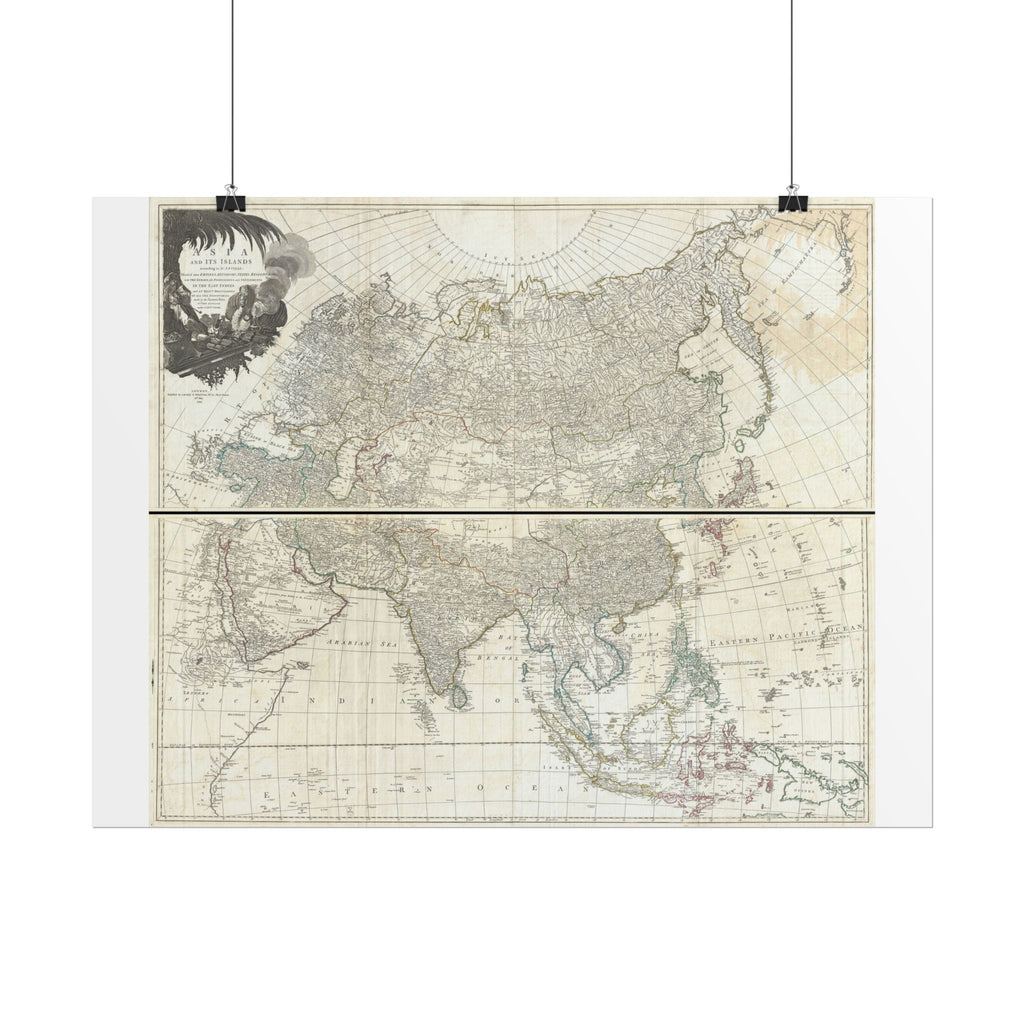 Asia Historic World Map (c. 1794) Rolled Poster | Antique State Map Wall Art