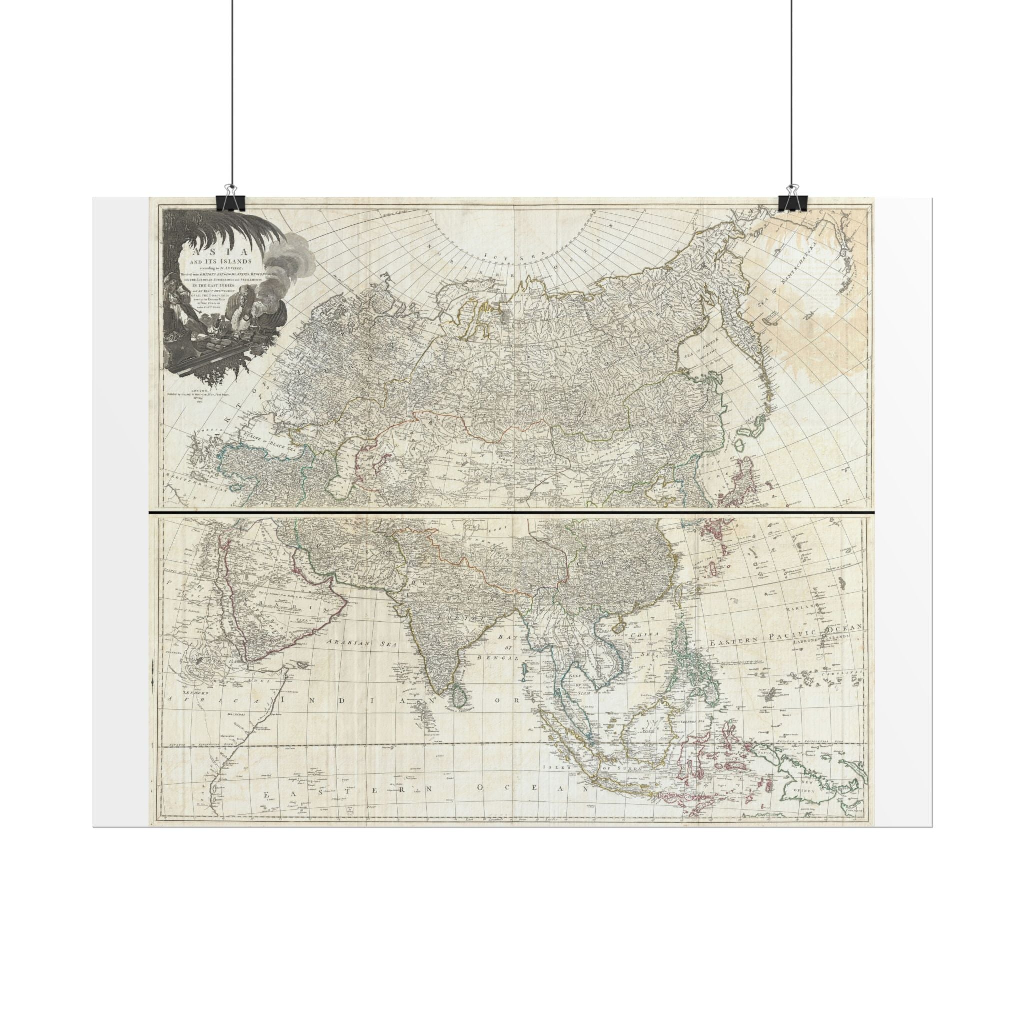 Asia Historic World Map (c. 1794) Rolled Poster | Antique State Map Wall Art