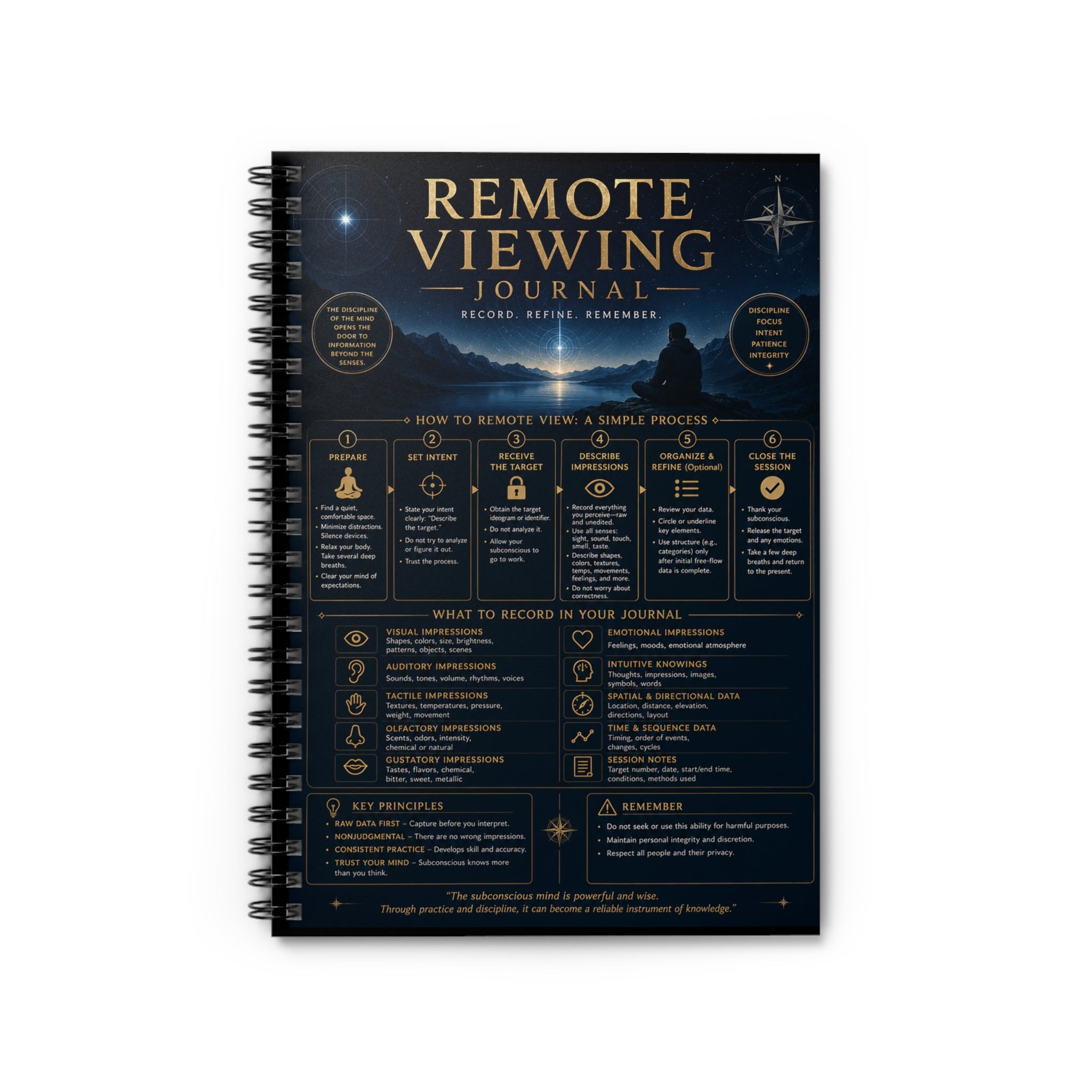 Remote Viewing (RV) Journal Spiral Notebook — Guided Ruled Notebook for Psychic Practice & Intuitive Training