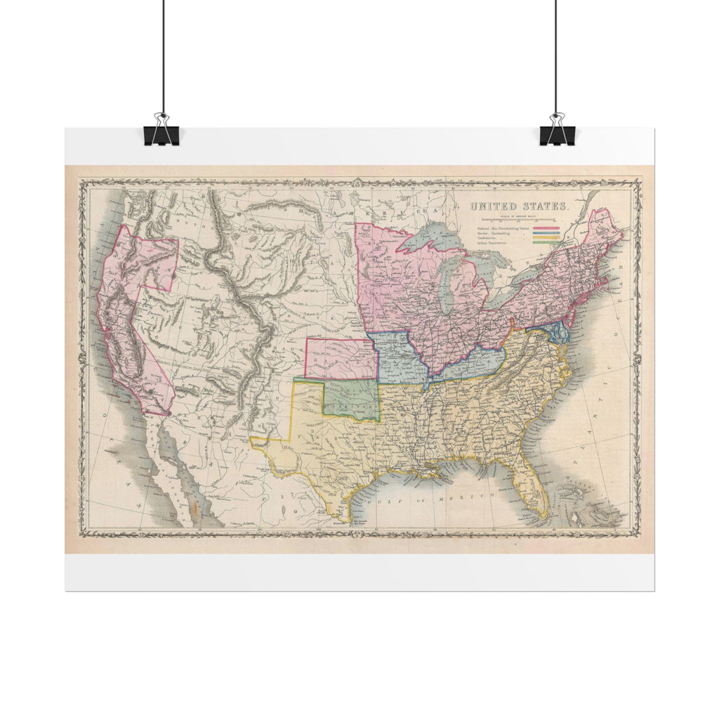 United States of America Historic Map (c. 1862) Rolled Poster | Vintage Map Wall Art